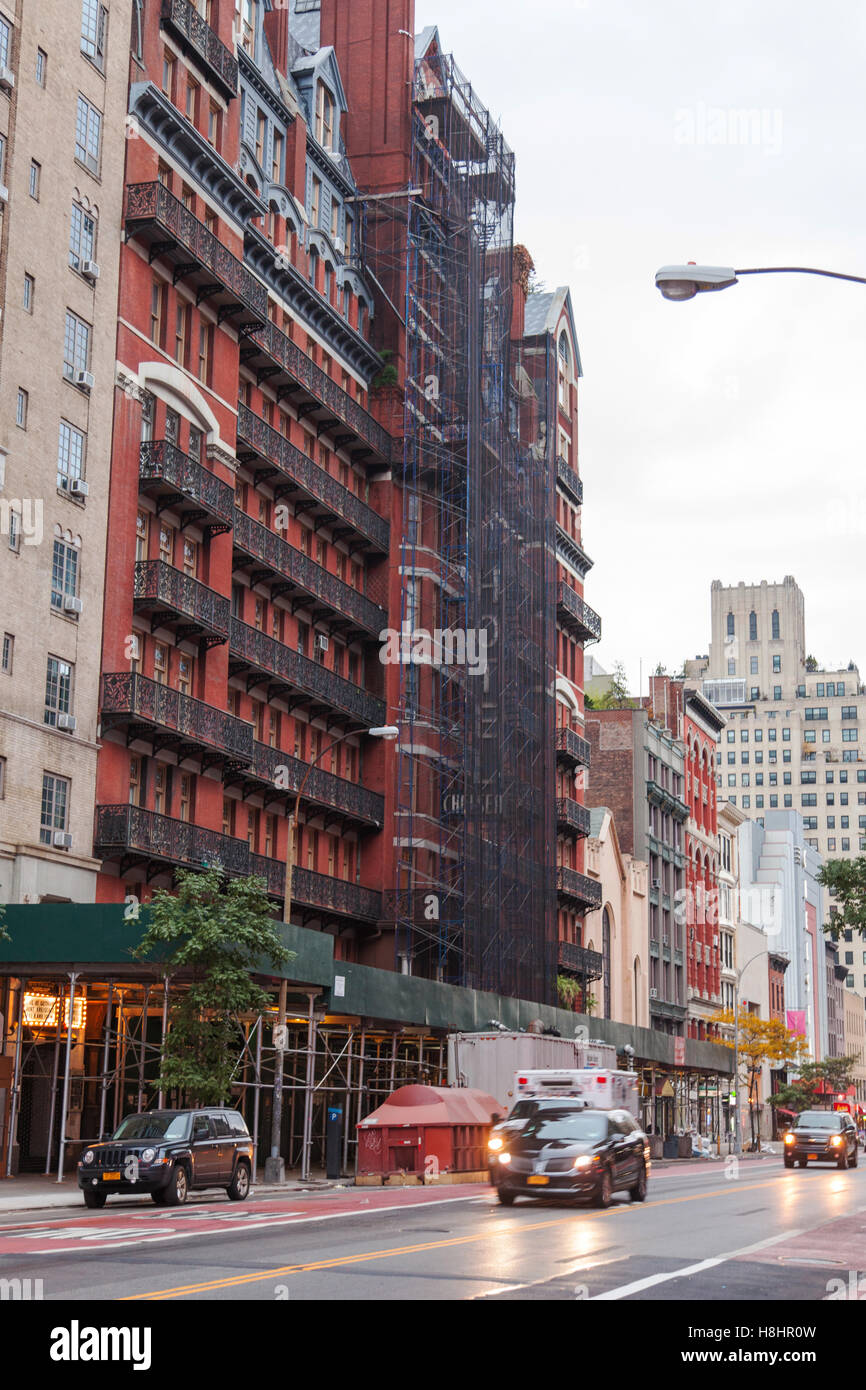 Das Chelsea Hotel, berühmt für die Prominenz der Bewohner, Chelsea, Manhattan, New York City, Vereinigte Staaten von Amerika. Stockfoto