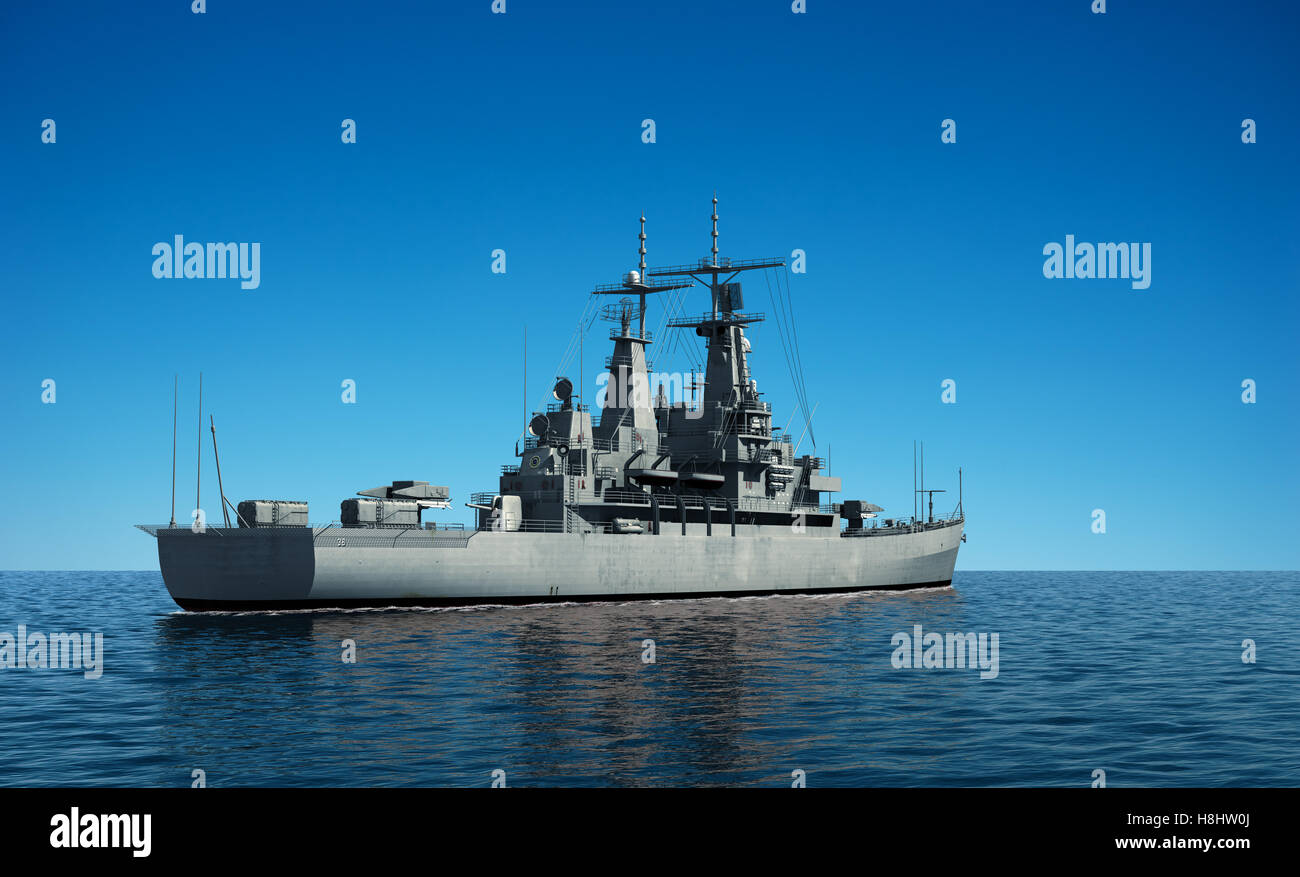 Moderne Kriegsschiff im Ozean Stockfoto