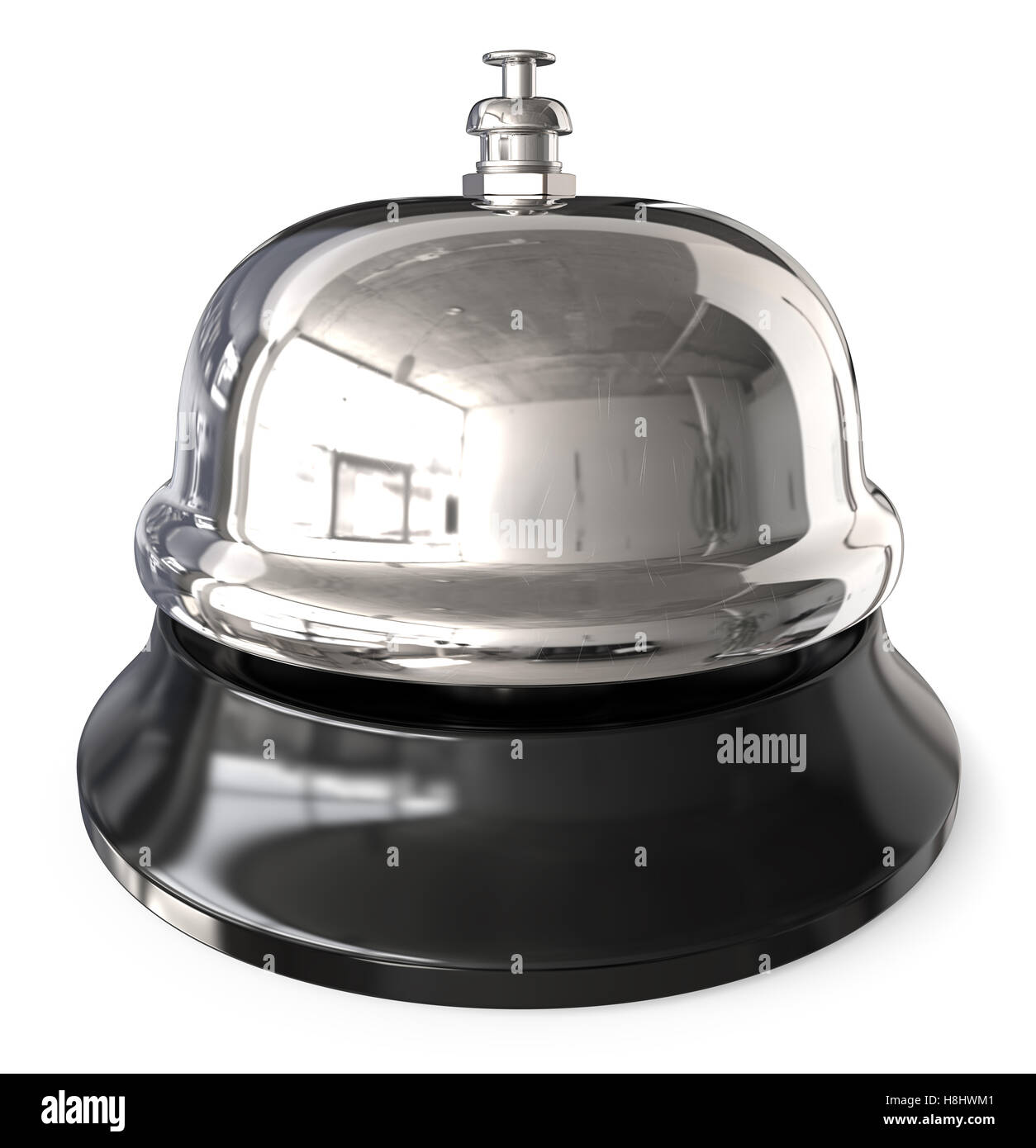 3D Rendern des klassischen Metal Rezeption Bell. Stahl, Silber und schwarz. Leicht abgenutzt aussehen. Stockfoto