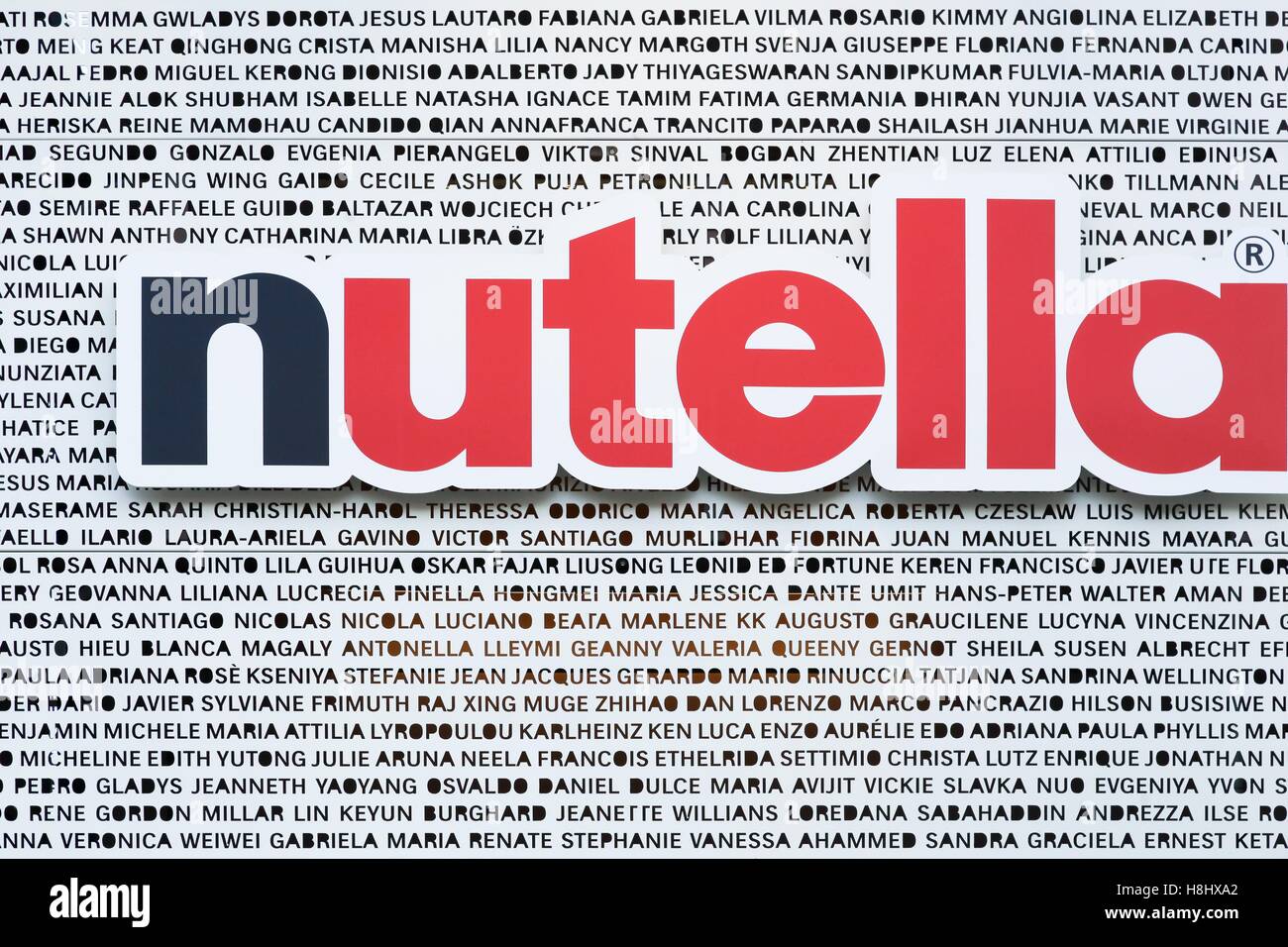 Nutella-Logo an der Wand Stockfoto