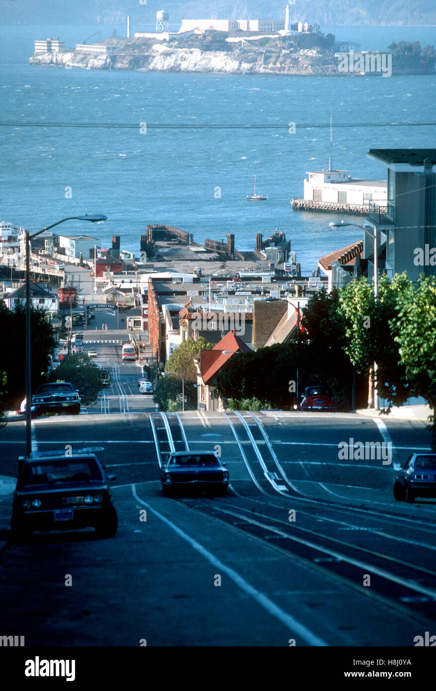 SAN FRANCISCO einer der Stadt alle Pisten diesem Zweck im Hafen und auf der Insel Alcatraz Stockfoto