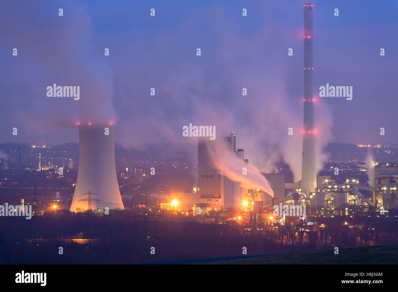 Deutschland, Ruhrgebiet, die Evonik Steag Blockheizkraftwerk Herne. Stockfoto