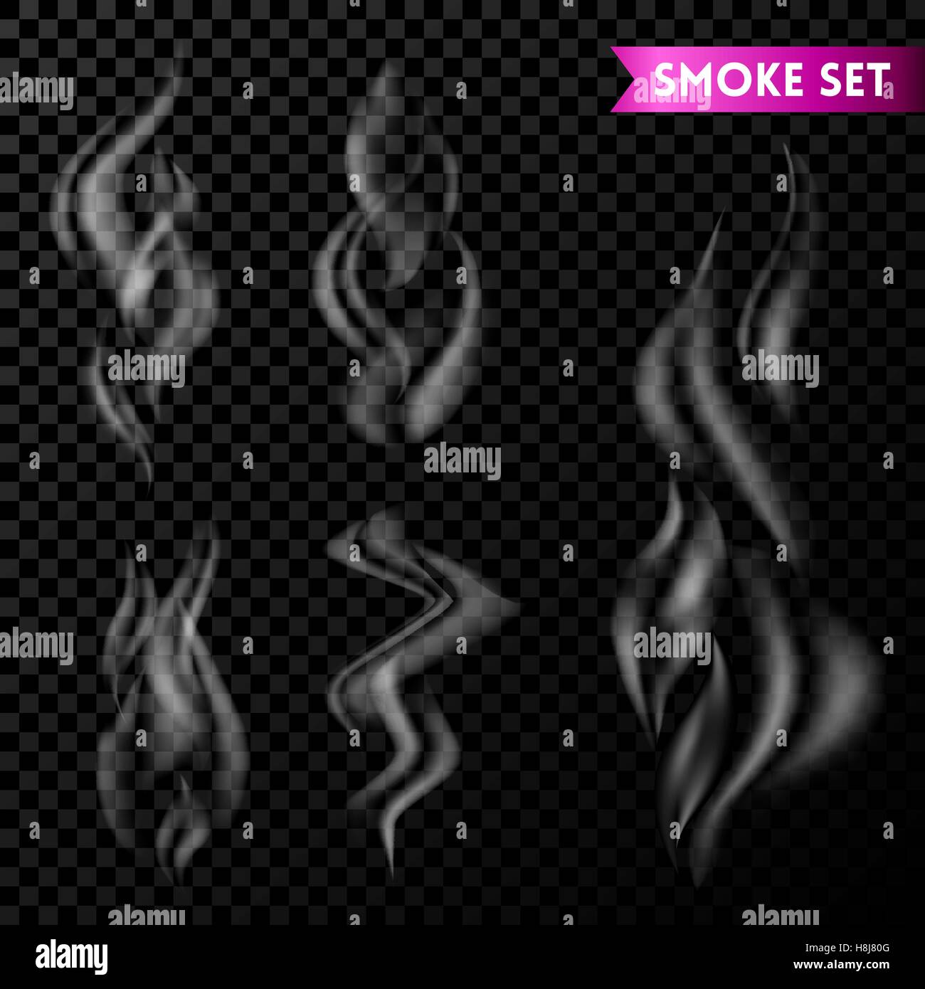 Rauchen Sie isoliert. Vektor Rauch. Rauchen Sie auf transparenten Hintergrund. Satz zu rauchen. 5 verschiedene isoliert Rauch. Zigarettenrauch Wellen. Stock Vektor