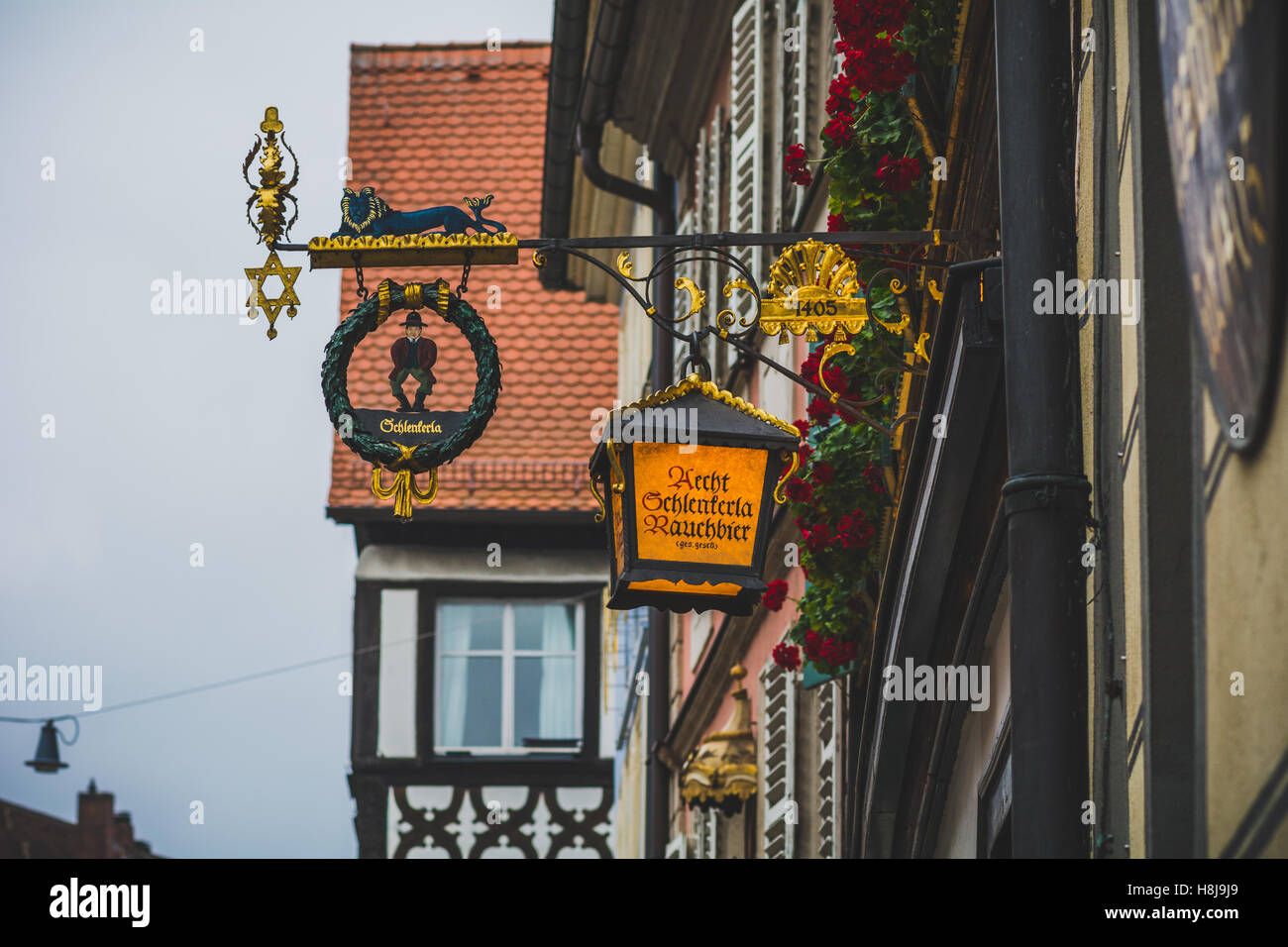 Bamberger berühmte Brauerei Schlenkerla in der Altstadt Stockfoto