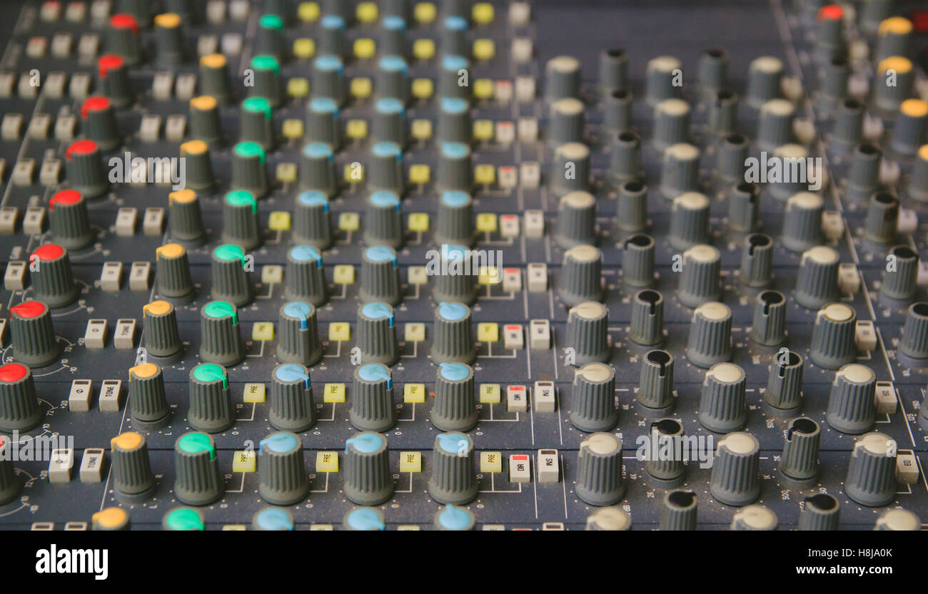 Audio-Mixer, Nahaufnahme detail Stockfoto