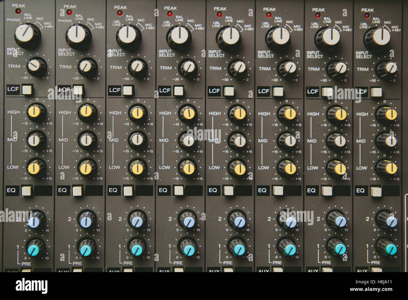 Audio-Mixer, Nahaufnahme detail Stockfoto
