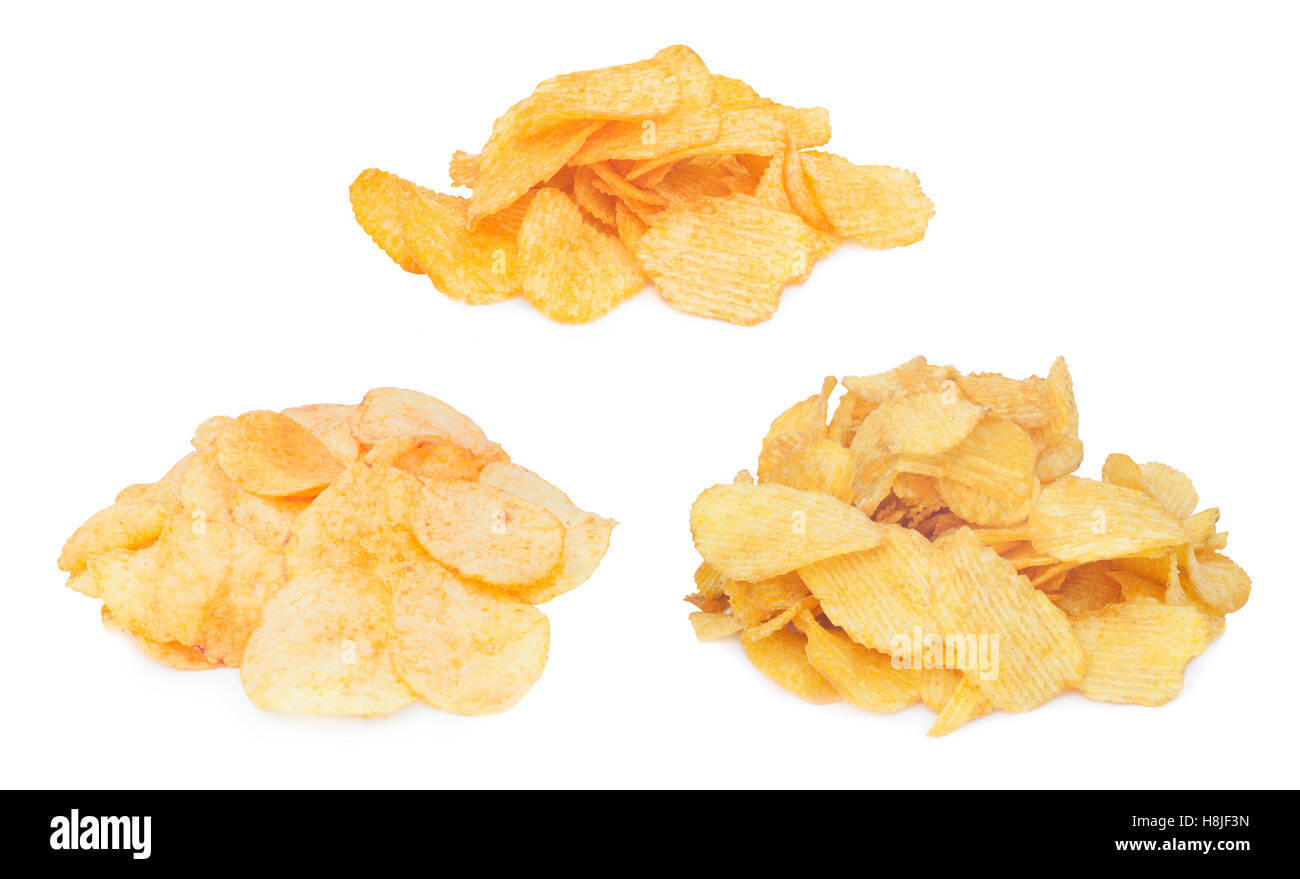 Haufen von Kartoffelchips isoliert Stockfoto