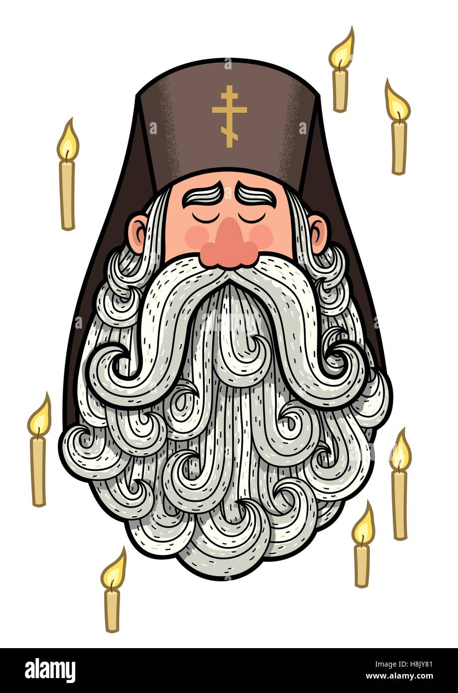 Cartoon-Porträt des orthodoxen Priesters. Stock Vektor