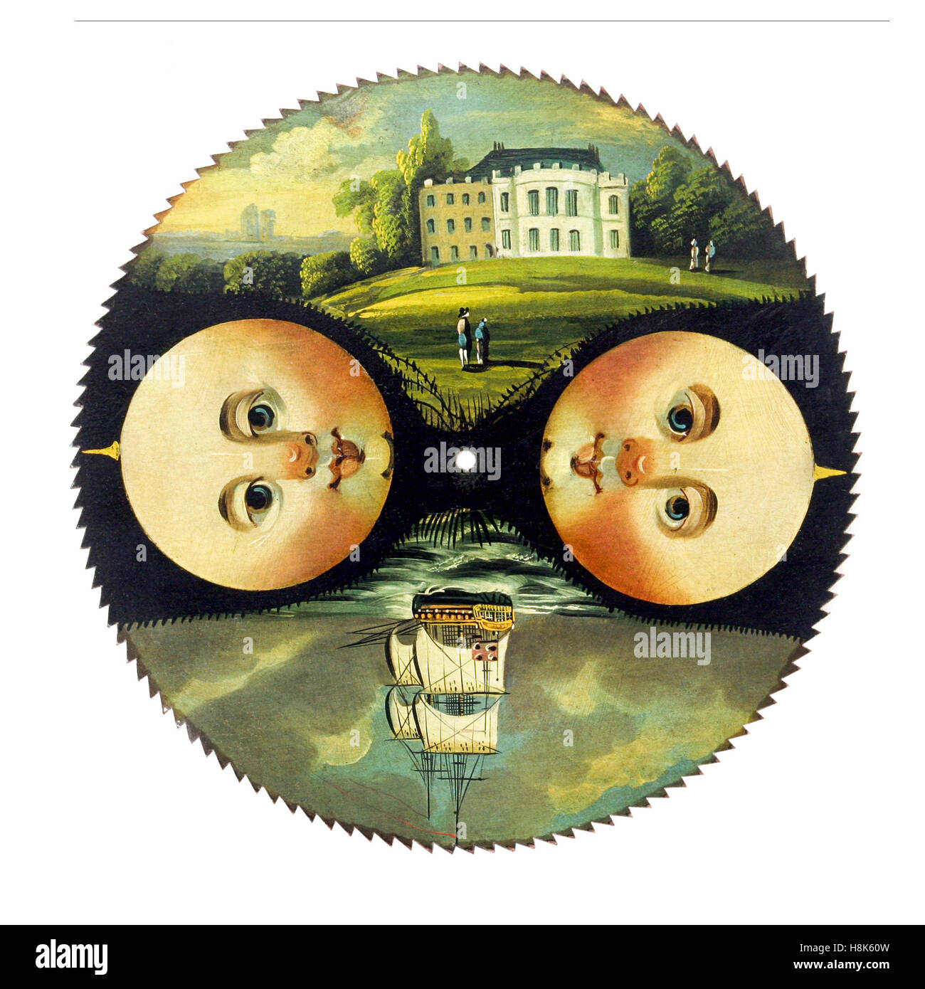 Reproduktion Antik handbemalt bildliche Mondphase Zifferblatt für Standuhr Gesicht Stockfoto