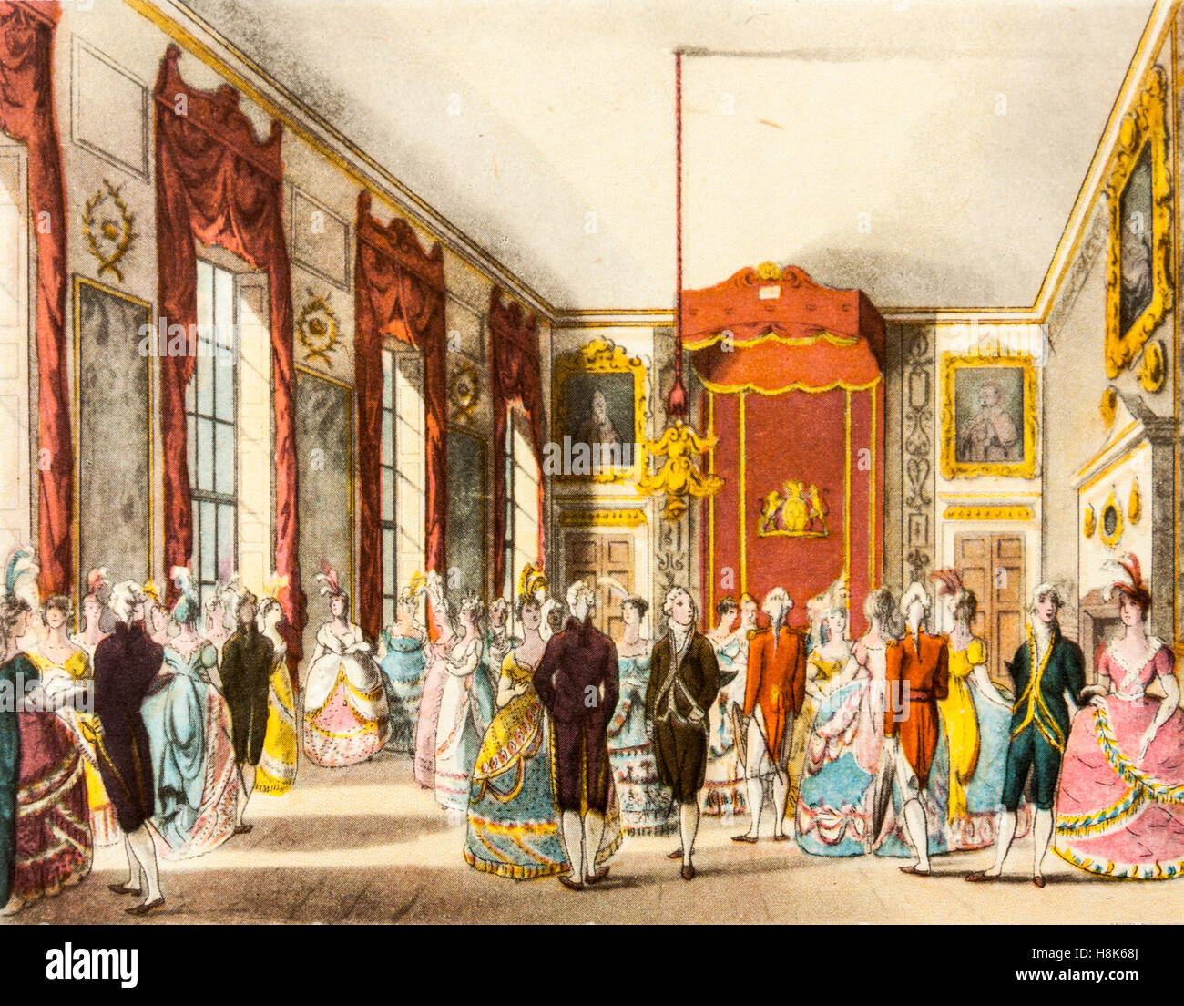 Der Salon im St. James Palace in georgischen Zeiten (1714-1830), eine Farbe, die Gravur von "Mikrokosmos von London" (1943) Stockfoto