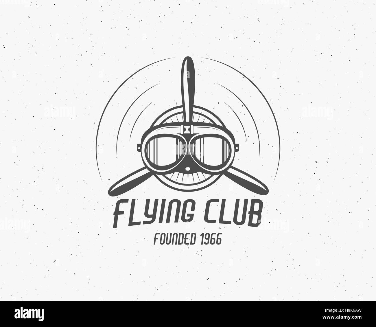 Vintage Flugzeug Emblem. Doppeldecker-Label. Retro-Flugzeug-Plakette, Design-Elemente. Luftfahrt-Stempel. Airshow-Logo und Schriftzug. Fliegen Sie, Propeller, Brille, alte Ikone, Patch isoliert. Vektor. Stock Vektor