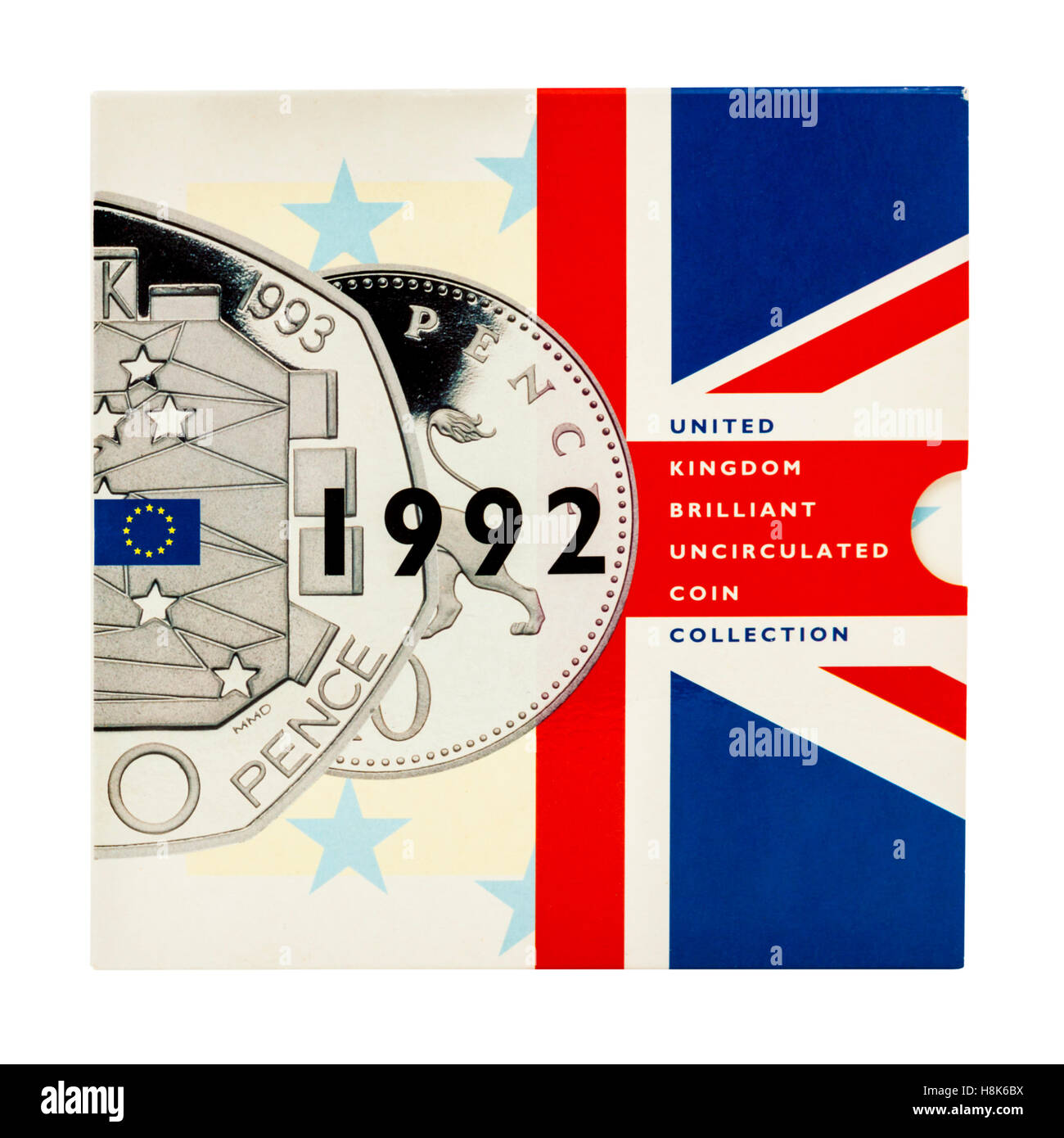 Satz von 1992 Vereinigten Königreich Brilliant Uncirculated Münzsammlung, ausgestellt von der Royal Mint Stockfoto