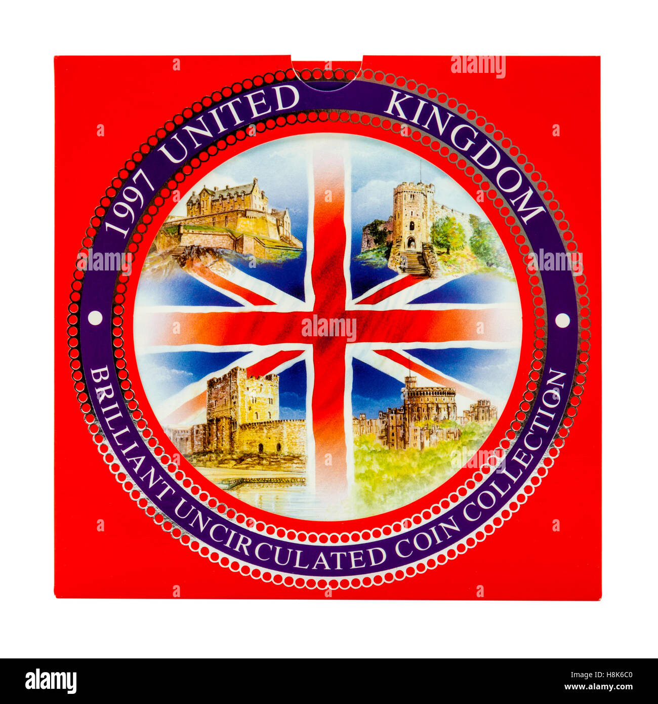 Satz von 1997 United Kingdon Brilliant Uncirculated Münzsammlung, ausgestellt von der Royal Mint Stockfoto