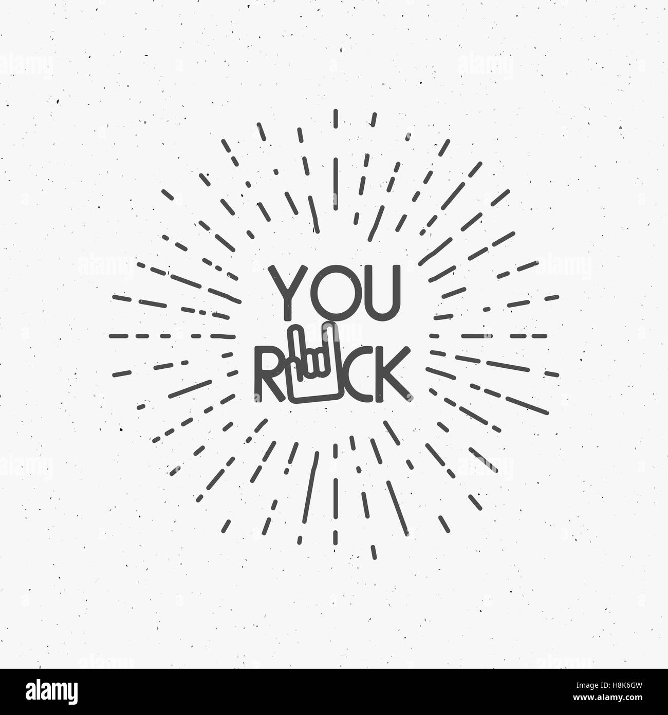 Vintage monochrome Rock'n'Roll Abzeichen mit Handzeichen Rock You Rock.  Tattoo-Vintage-Design, Sunburst, Label. Rahmenplanung. Rock ' n Roll-Emblem.  Retro-Hintergrund zu isolieren. Rock-Label Stock-Vektorgrafik - Alamy