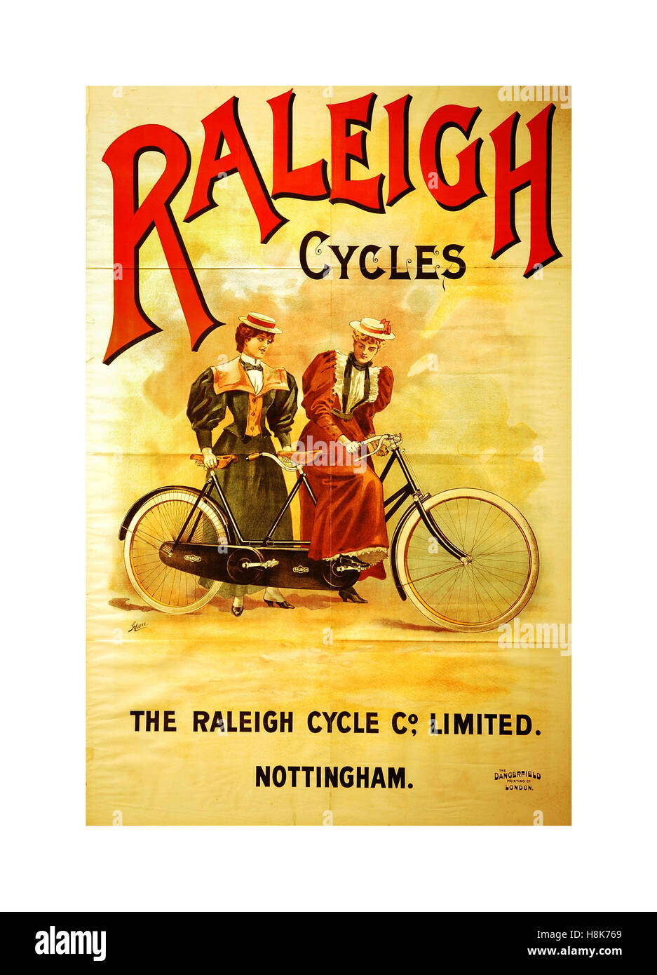 RALEIGH Jahrgang 1900 retro Werbeplakat für britische Raleigh bikes Fahrräder Zyklen Nottingham, Großbritannien Stockfoto
