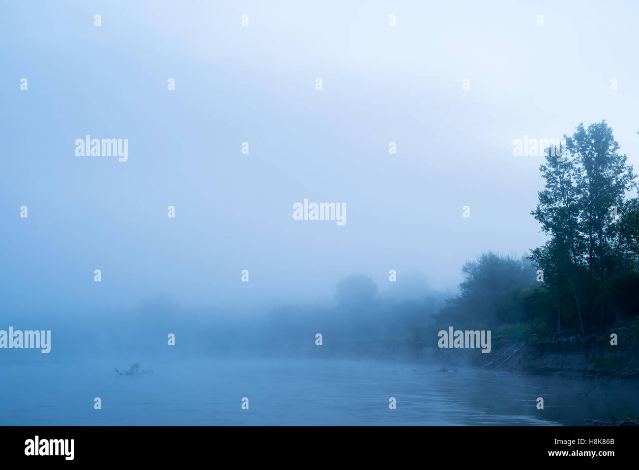 Nebel über den Assiniboine River in Fichte Woods Provincial Park, Manitoba, Kanada Stockfoto