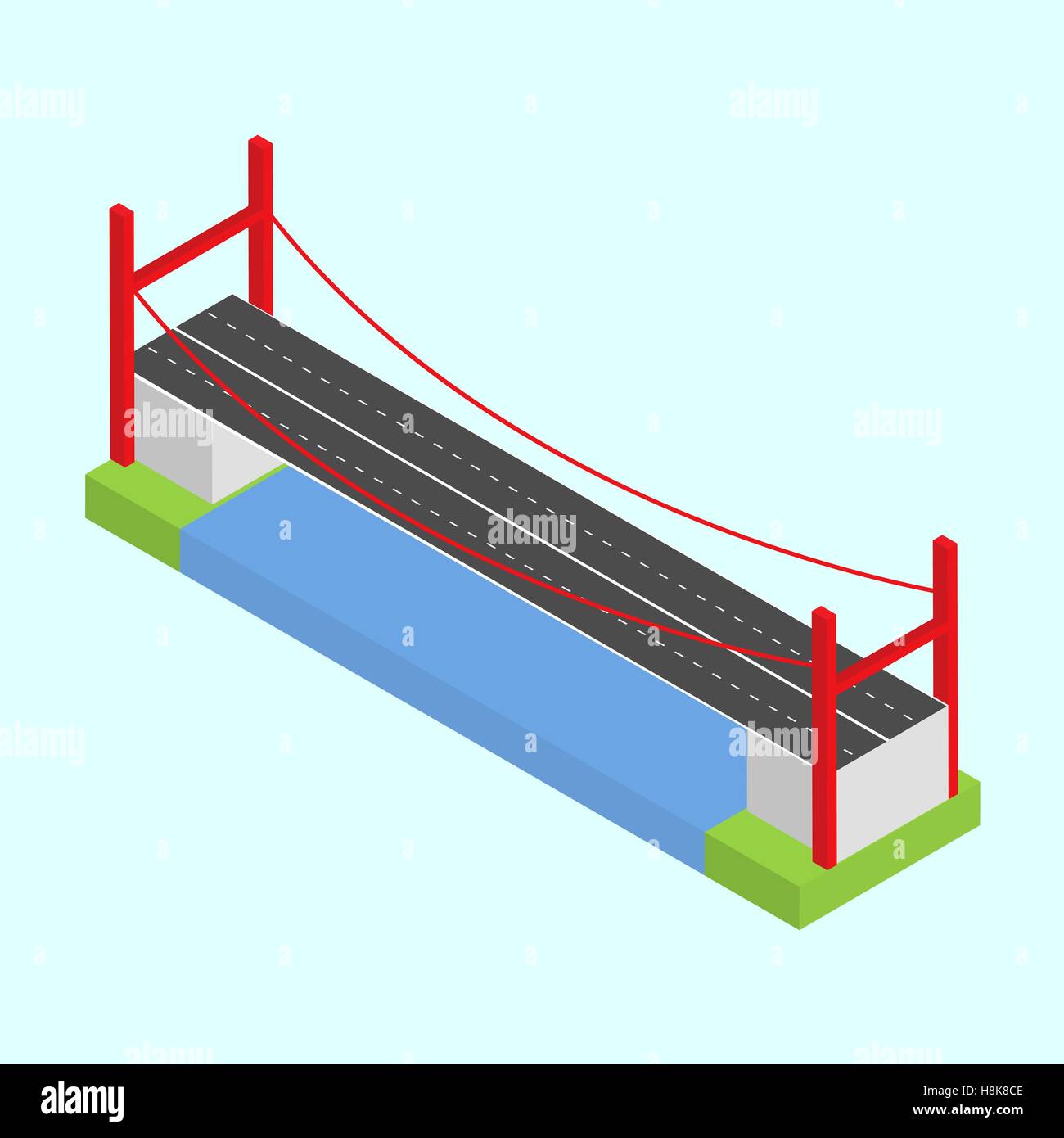 Die Brücke über den Fluss Vektor 3d isometrische. Stock Vektor
