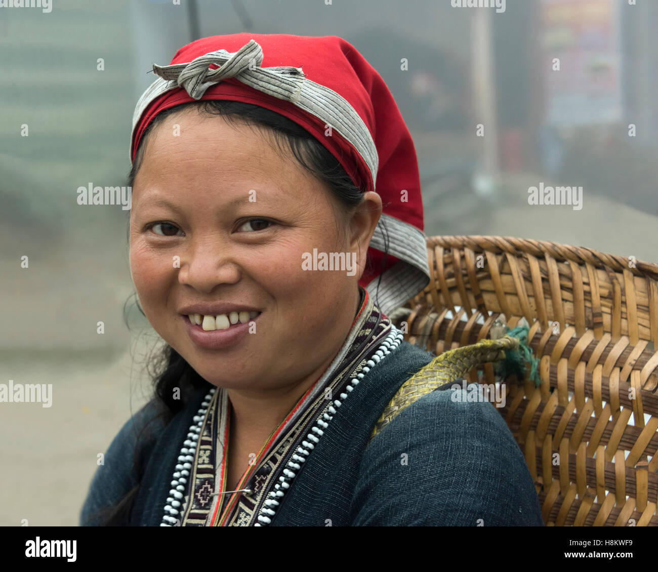 Porträt von einem roten Dao Frau, Sa Pa, Nord-Vietnam Stockfoto