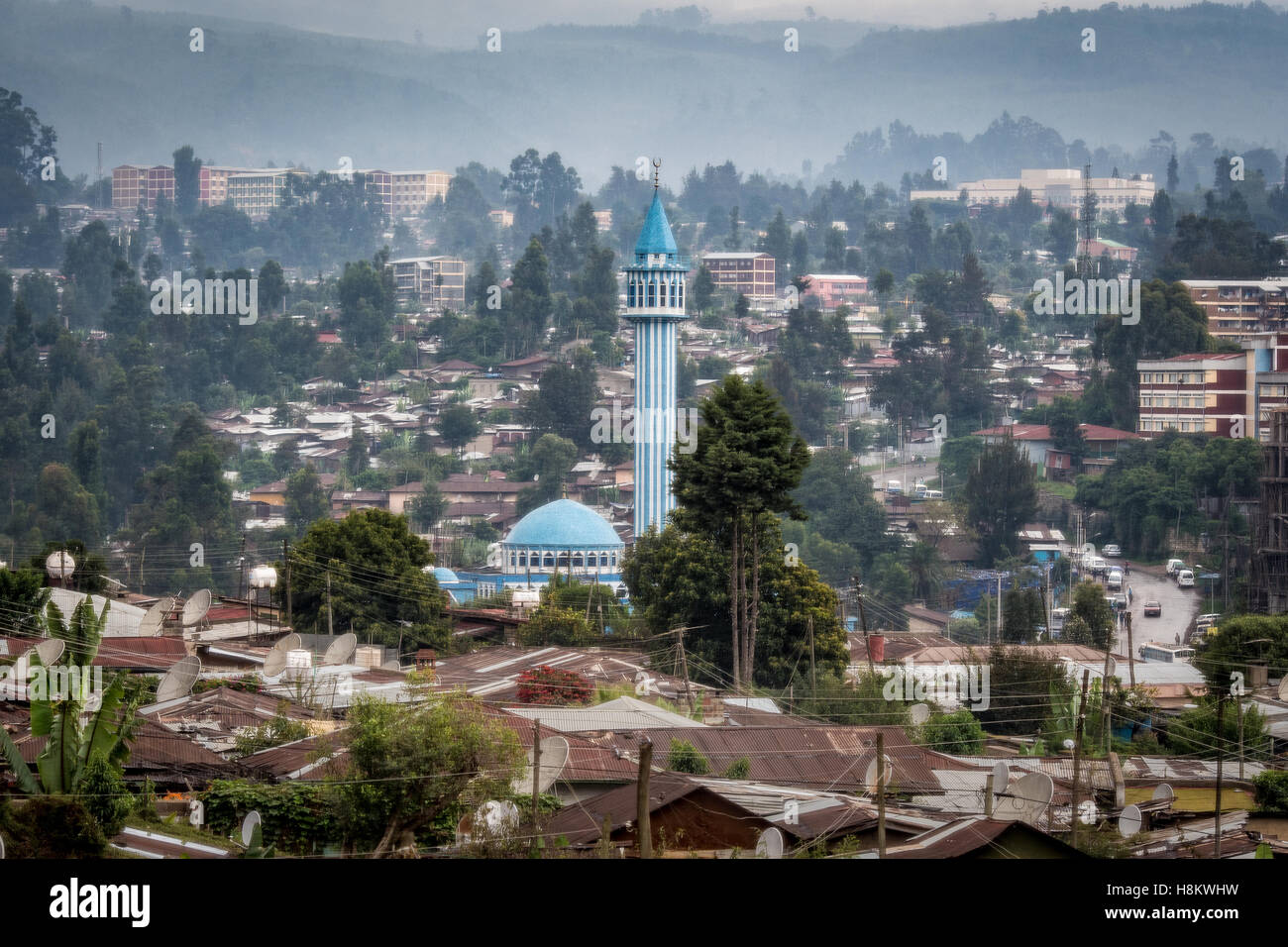 Addis Abeba, Äthiopien - Stadtansicht Blick auf die islamische blaue Moschee in Addis Abeba. Stockfoto