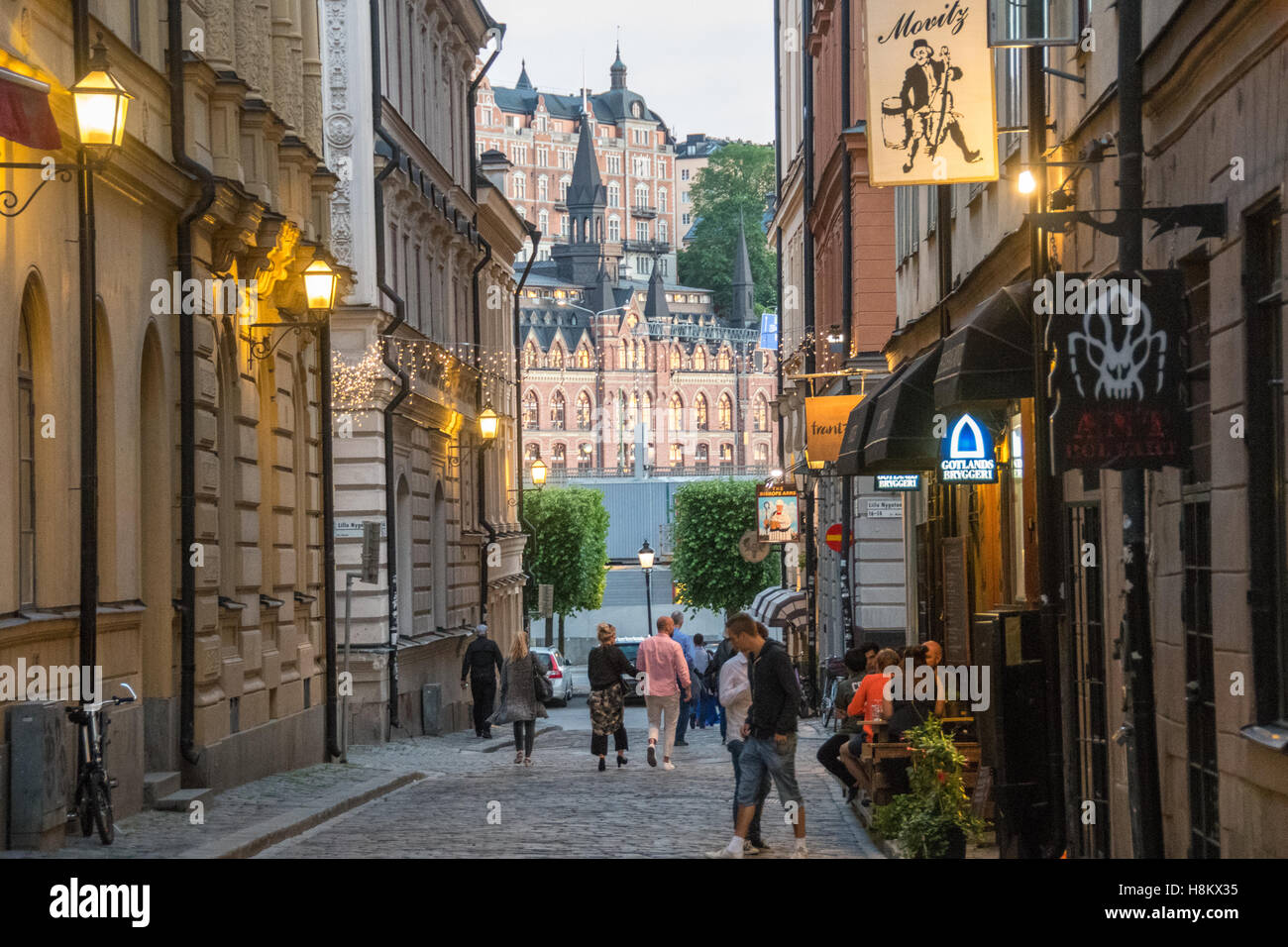 Stockholm, Schweden - einer Seitenstraße in Gamla Stan, der Altstadt genannt ist eines der größten und am besten erhaltenen mittelalterlichen Stockfoto