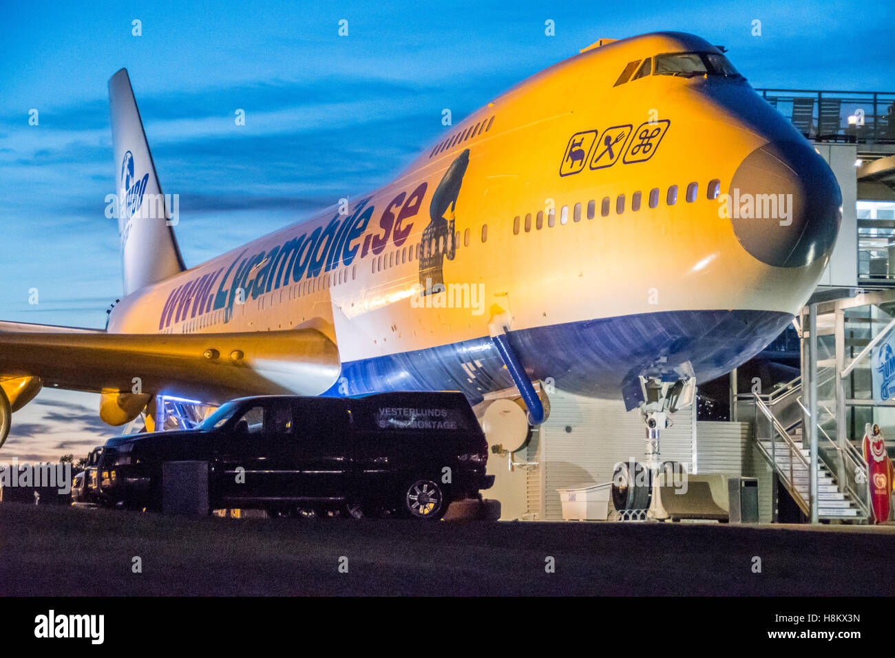 Stockholm Arlanda, Schweden - The Jumbo Stay (Jumbohostel), ein Hostel, das ist eine umgebaute Boeing 747 Flugzeug. Es befindet sich an der th Stockfoto