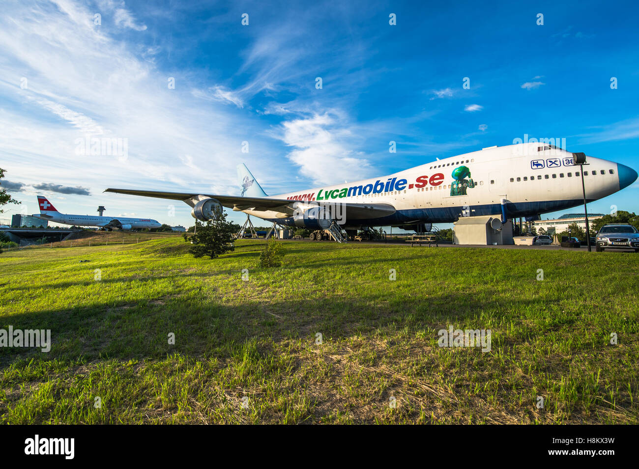 Stockholm Arlanda, Schweden - The Jumbo Stay (Jumbohostel), ein Hostel, das ist eine umgebaute Boeing 747 Flugzeug. Es befindet sich an der th Stockfoto