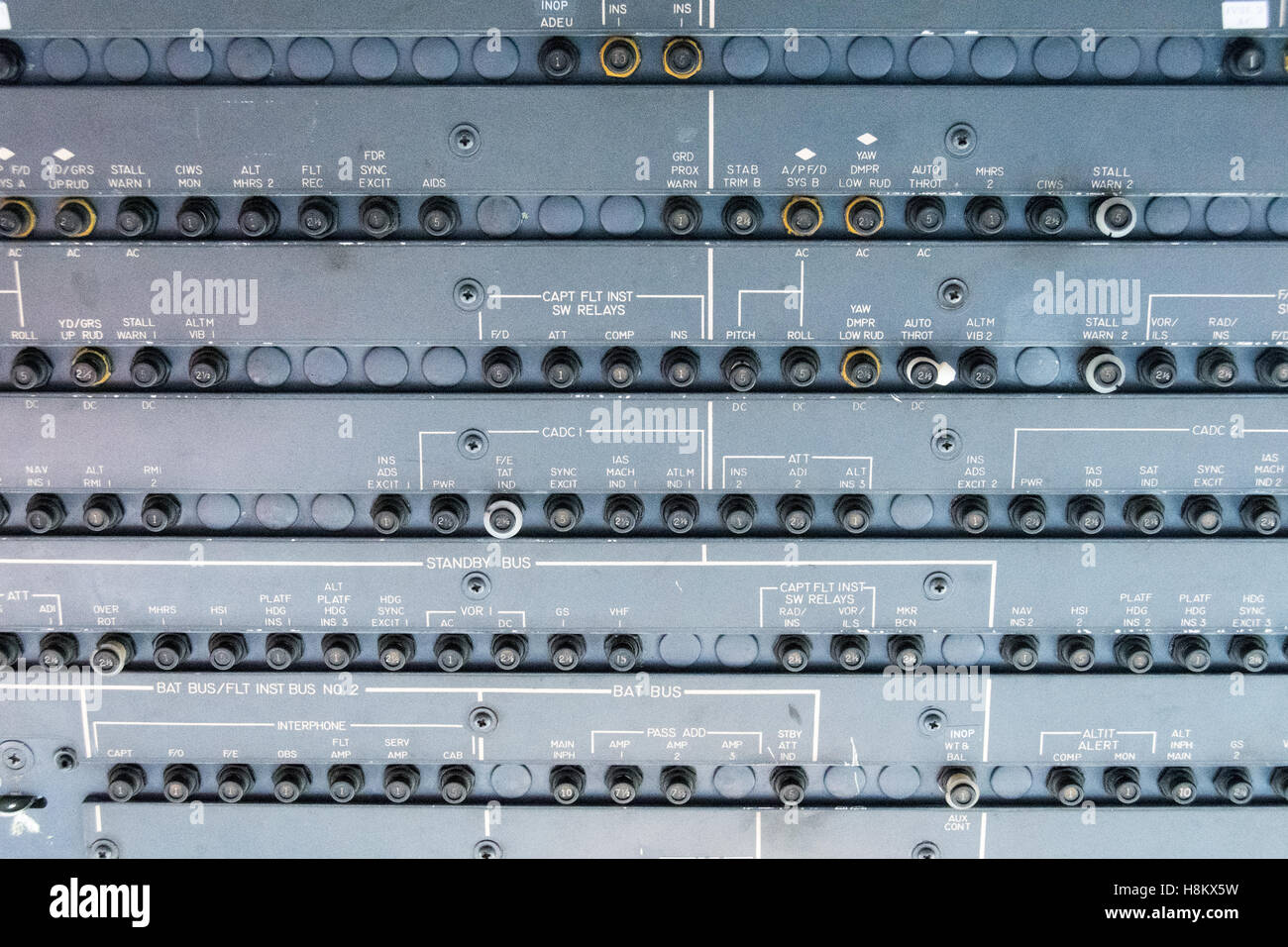 Stockholm Arlanda, Schweden - die alte Steuerelemente innerhalb des Cockpit-Raumes an das Jumbo Stay (Jumbohostel), eine Herberge, die eine Conver ist Stockfoto