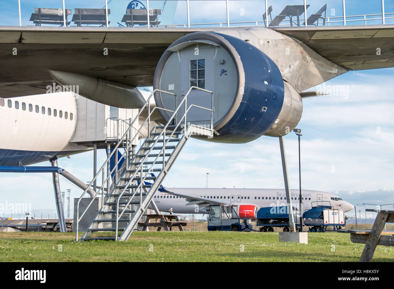 Stockholm Arlanda, Schweden - The Jumbo Stay (Jumbohostel), ein Hostel, das ist eine umgebaute Boeing 747 Flugzeug. Es befindet sich an der th Stockfoto