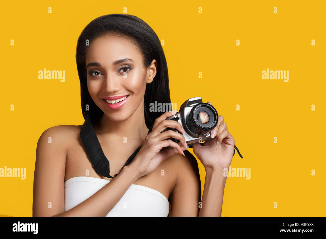 Afro-American Girl Fotos machen Stockfoto