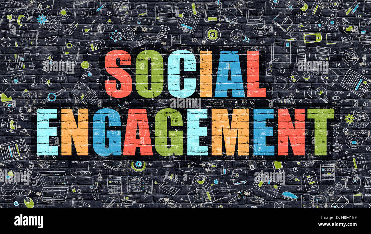 Soziales Engagement in Multicolor. Doodle-Design. Stockfoto