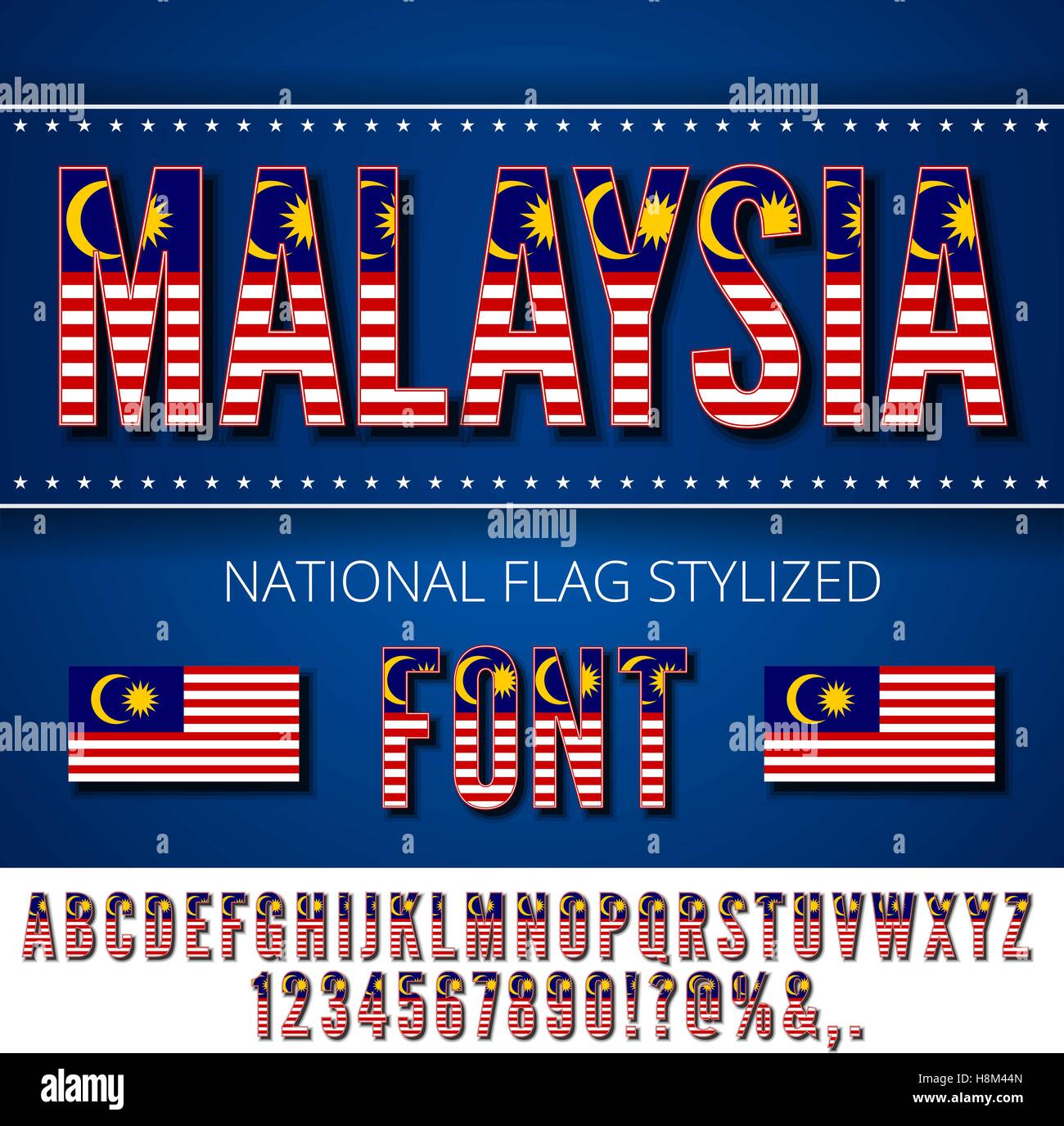 Malaysia Flagge Schriftart Stock Vektor