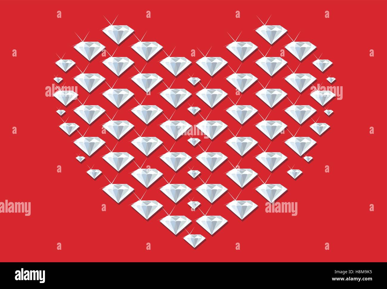 Herzform mit mehreren Diamanten, die zusammen express Liebe, Romantik oder Gold Digger gemacht. Stock Vektor
