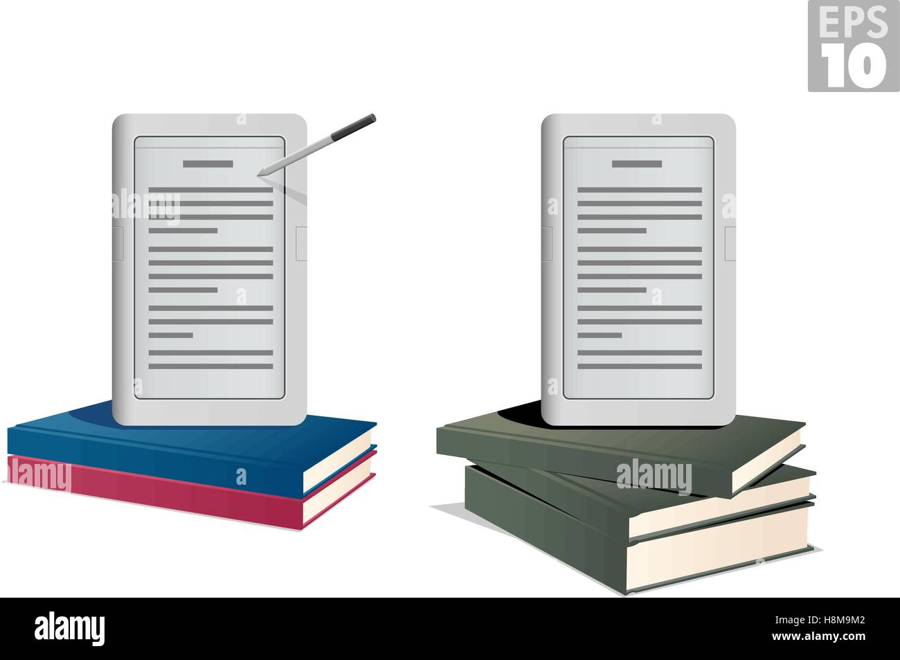 Ebook-Reader auf einem Stapel von Hardcover-Büchern Stock Vektor