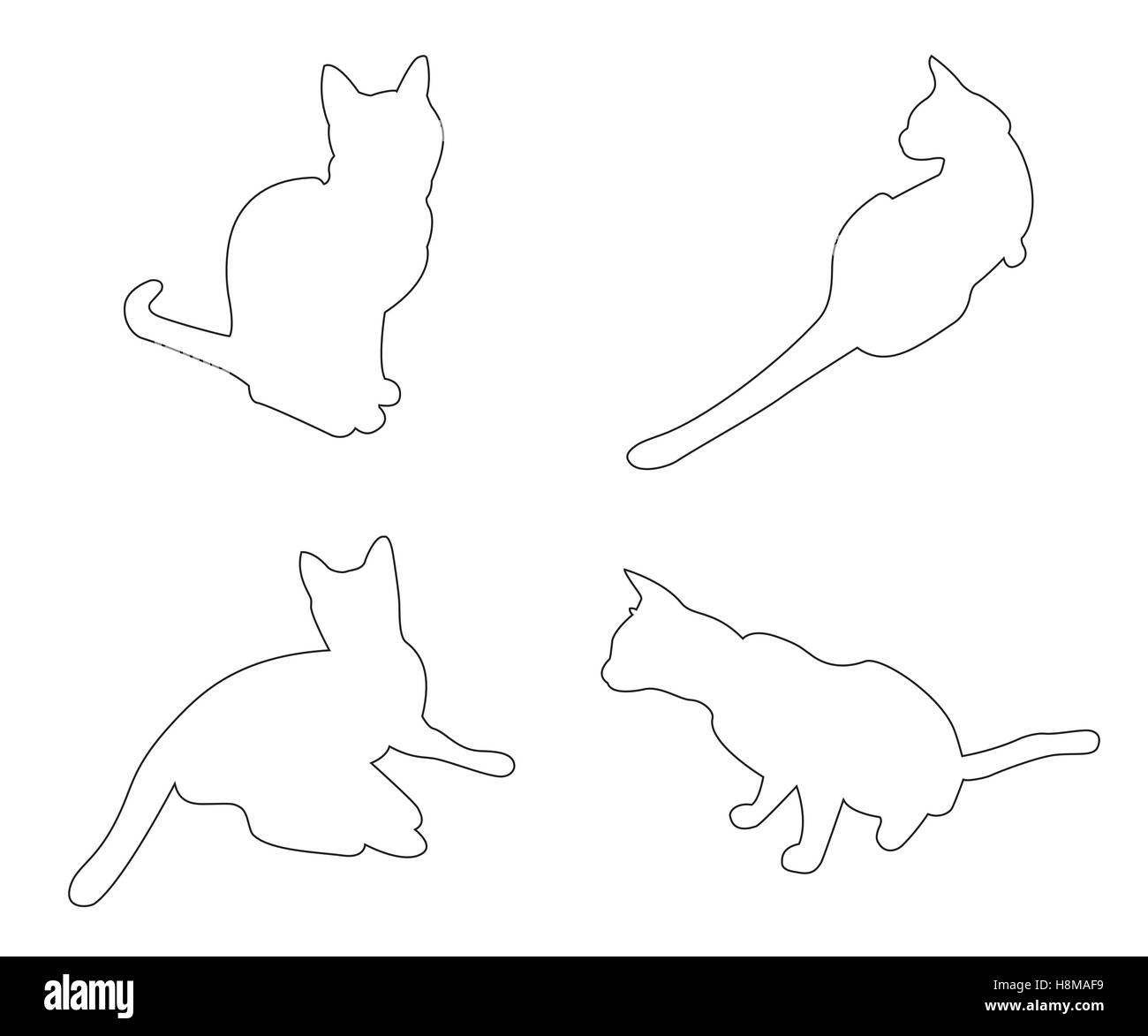 Vektorpfade Katzen auf dem weißen Hintergrund festlegen Stock Vektor