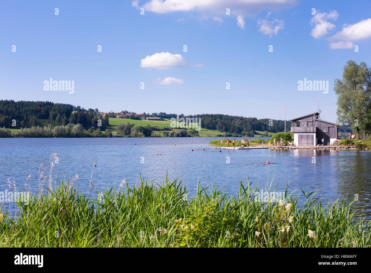 Badebereich, bin Petersthal Rottachsee, Oy-Mittelberg, Allgäu, Schwaben, Bayern, Deutschland Stockfoto