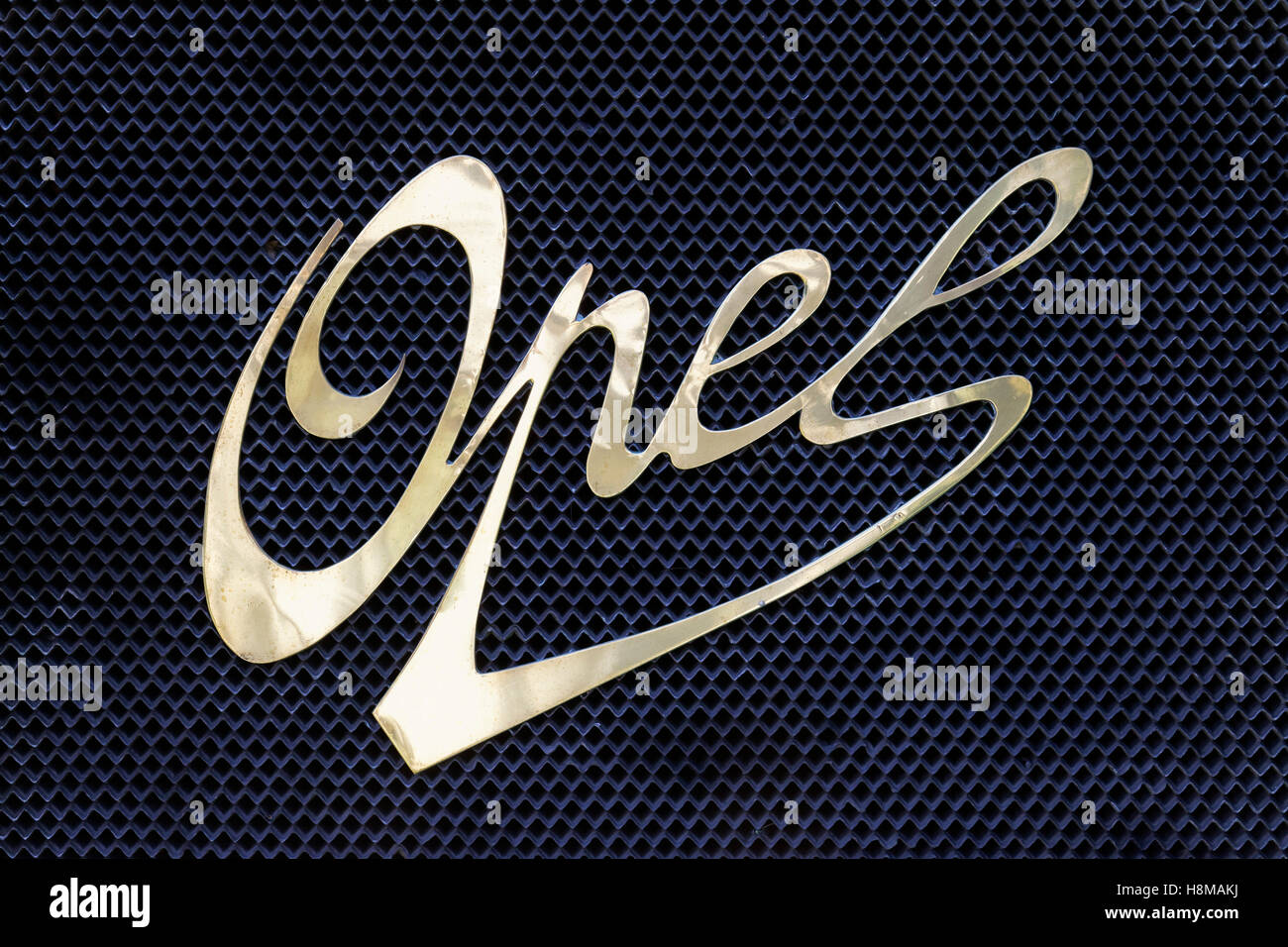 Opel-Schriftzug auf einem klassischen Opel-Arzt Auto-Modell von 1908, Oldtimer, Schloss Dyck Classic Days 2016 Juchen, Niederrhein Stockfoto