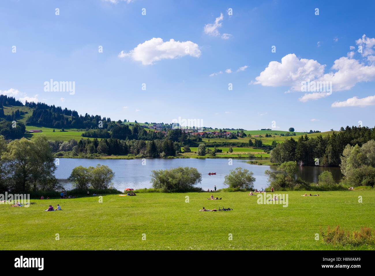 Grüntensee See, Haslach Strand, Oy-Mittelberg, Allgäu, Schwaben, Bayern, Deutschland Stockfoto