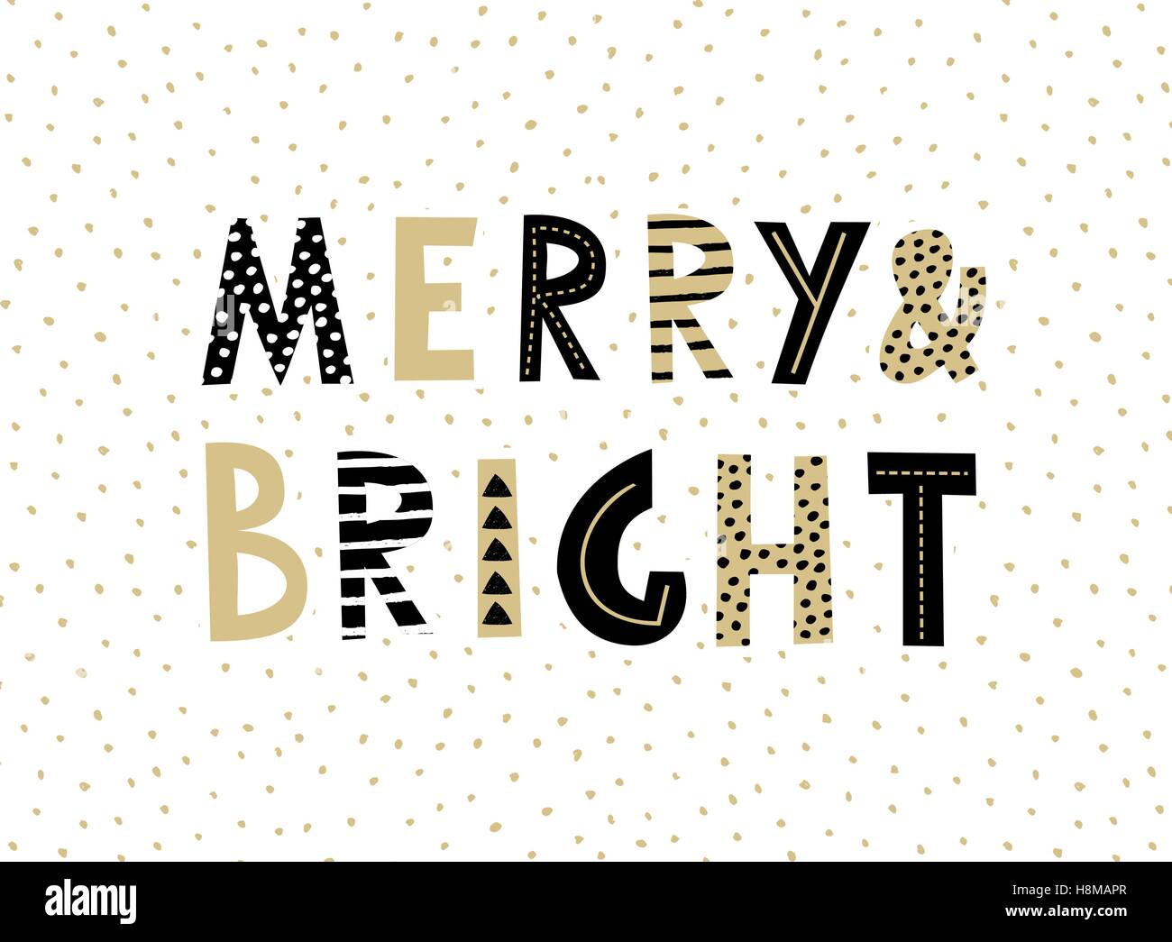 Typografischen Stildesign für eine Weihnachts-Grußkarte mit dekorativen Buchstaben in Gold, schwarz und weiß. Moderne Winter Saison po Stock Vektor