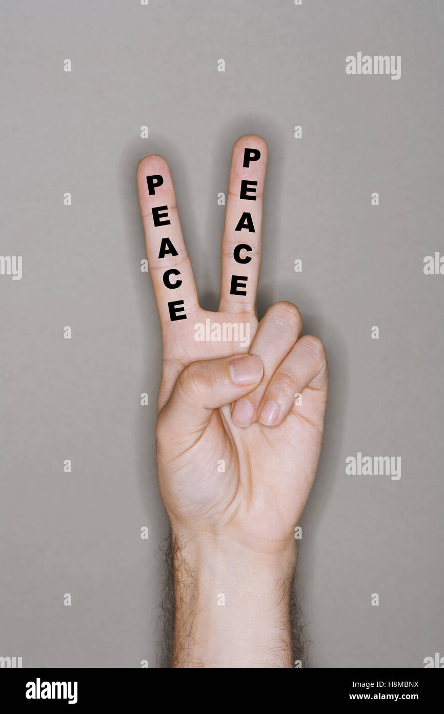 Frieden auf meine hand Stockfoto