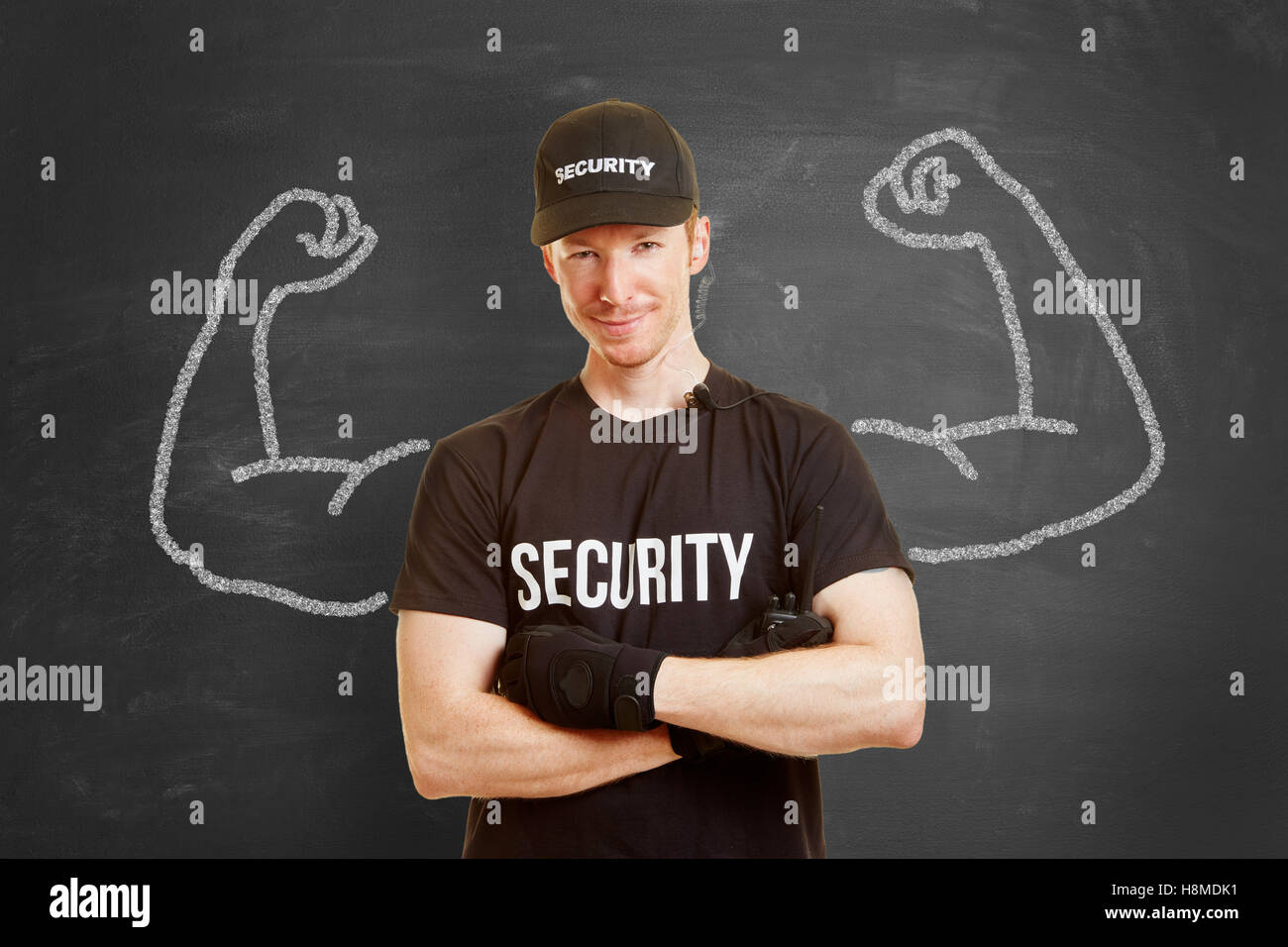 Starke und zuverlässige Sicherheit selbst Mann mit Muskeln gemacht Kreide Stockfoto