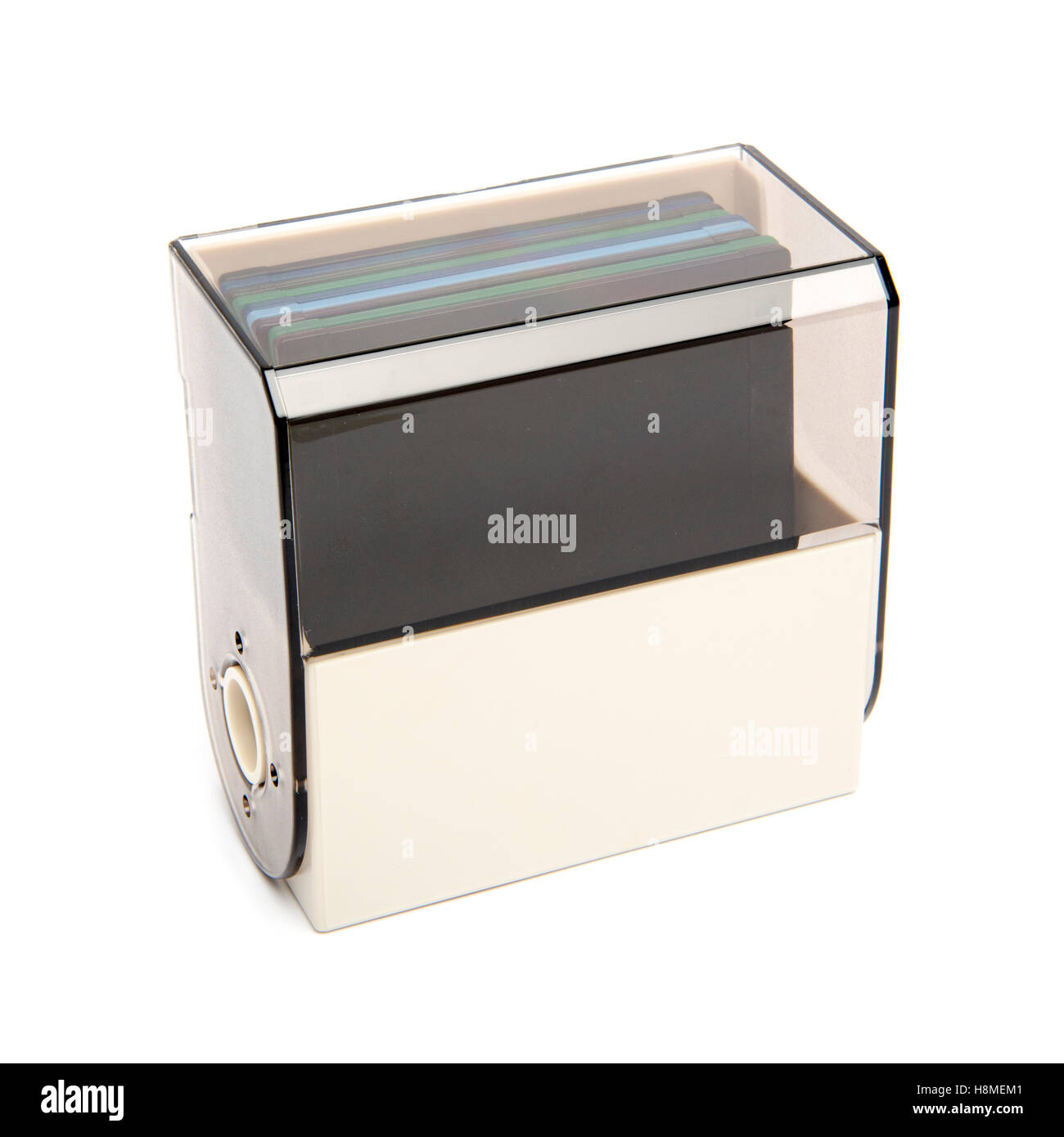 Isolierte Bild des Schrankes Diskette Veranstalter gefüllt mit Disketten Stockfoto