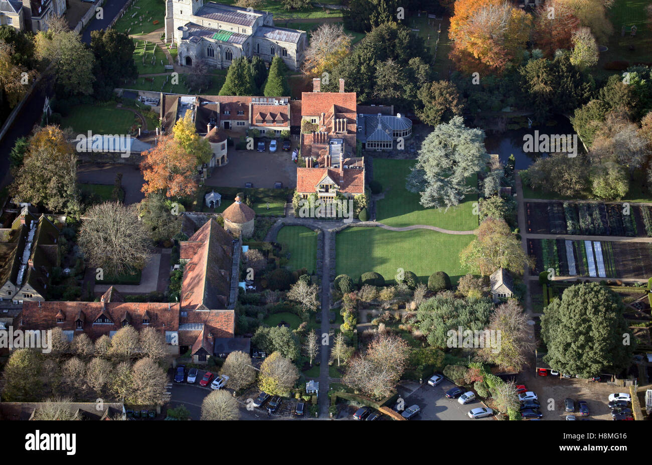 Luftaufnahme von The Belmond Le Manoir Aux Qaut'Saisons-Restaurant-Hotel in der Nähe von Oxford, UK Stockfoto