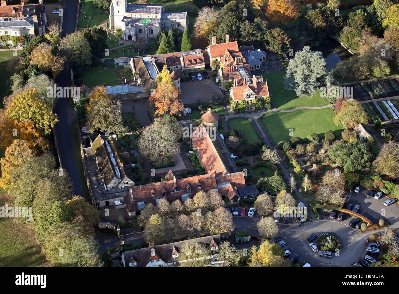 Luftaufnahme von The Belmond Le Manoir Aux Qaut'Saisons-Restaurant-Hotel in der Nähe von Oxford, UK Stockfoto