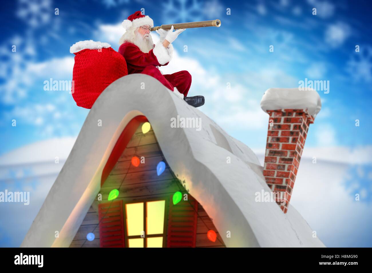 Digital erzeugte Bild des Weihnachtsmannes durch Teleskop Stockfoto