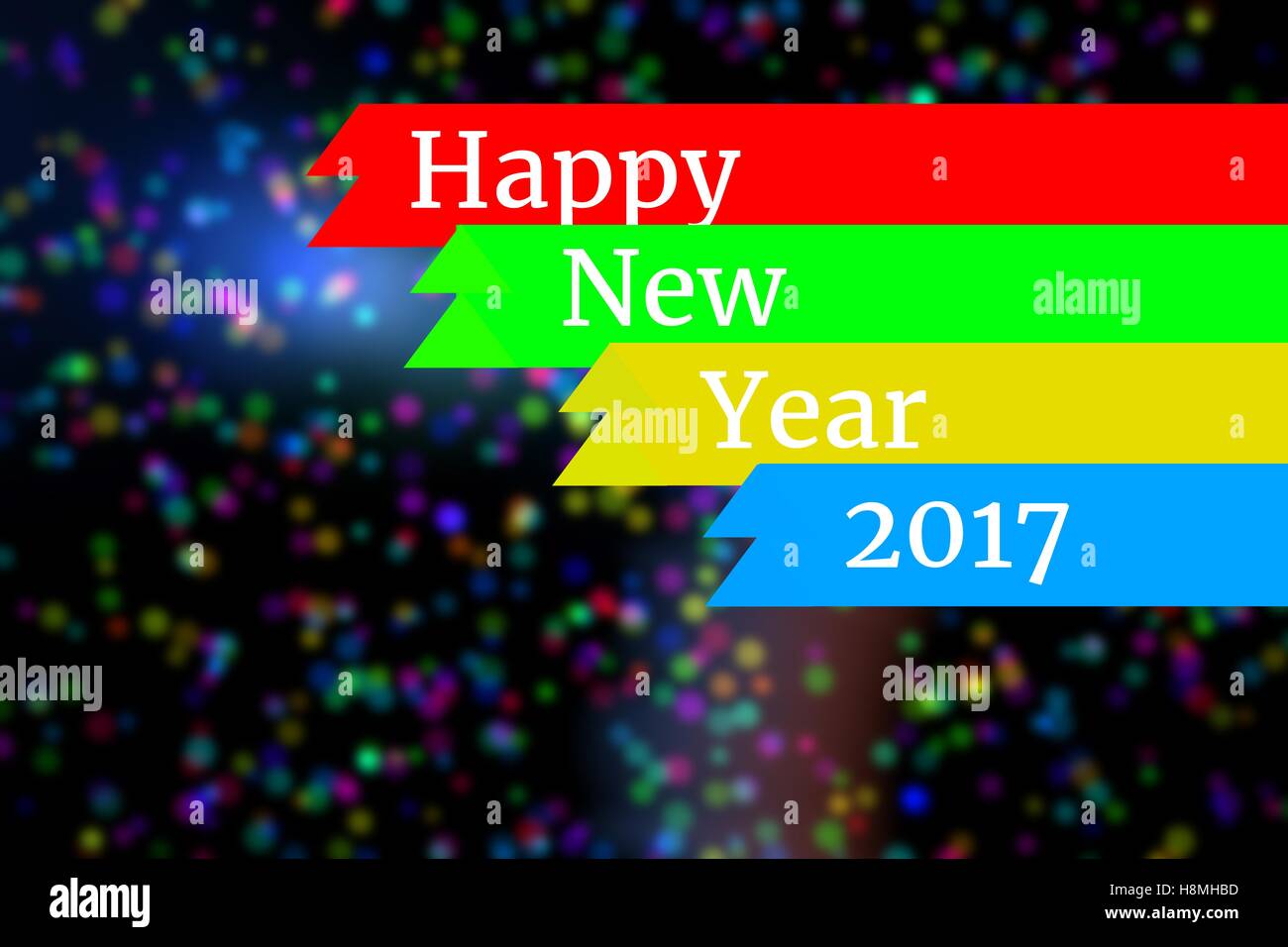 Neujahrsbotschaft auf unscharfen Hintergrunddesign Stockfoto