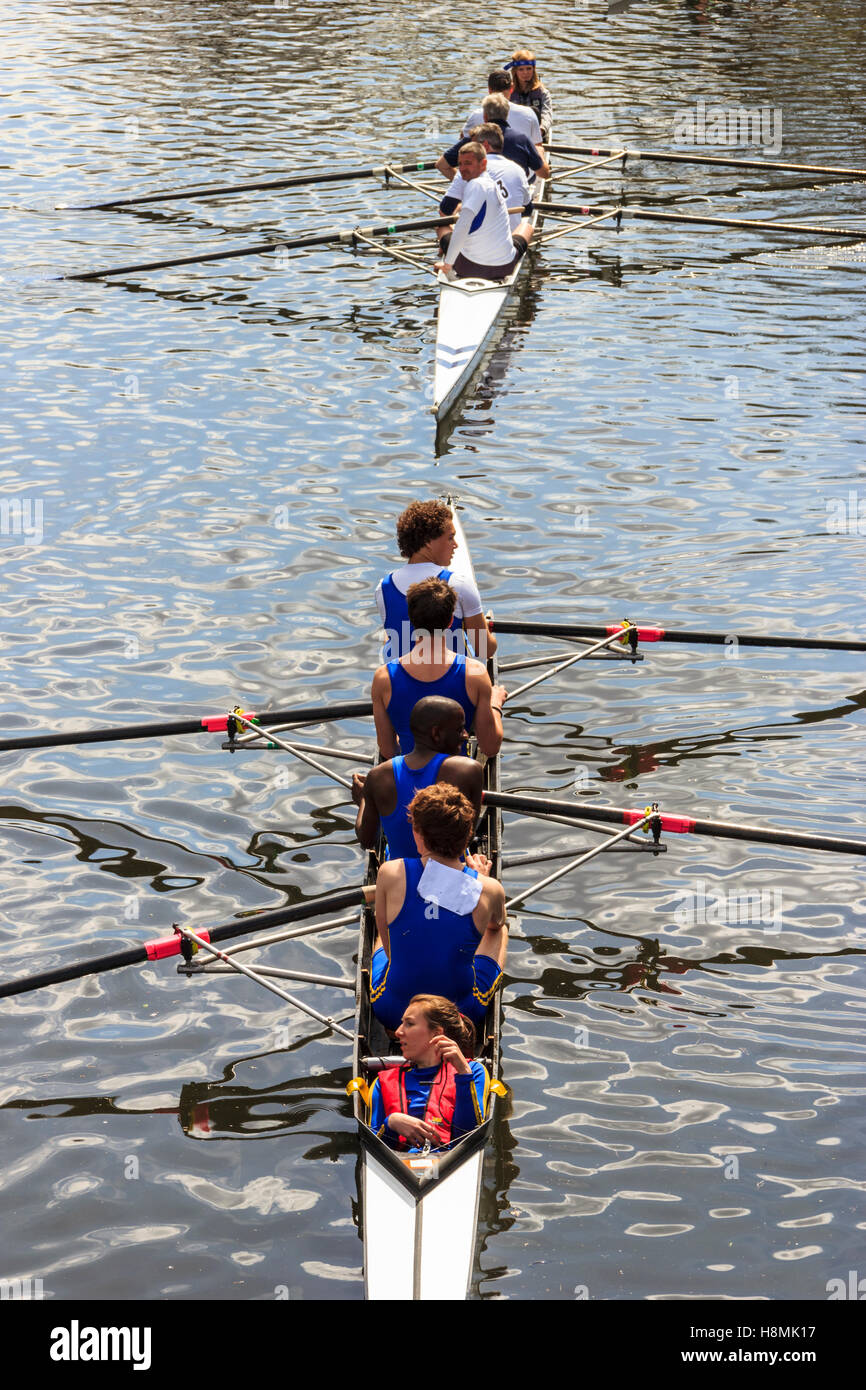 Rudern bei Lea Ruderverein, Fluss Lea, Obere Clapton, London, April 2012 Stockfoto