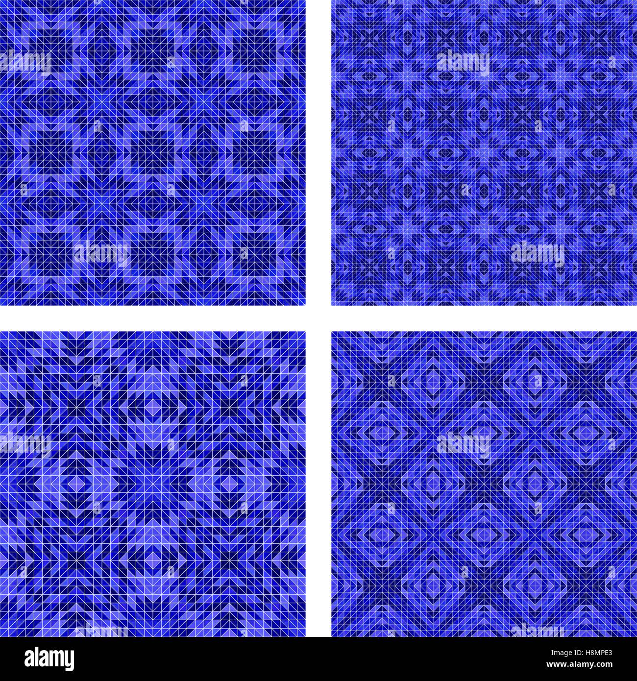 Blaues Dreieck Mosaik Kaleidoskop Formularsatz Stock Vektor