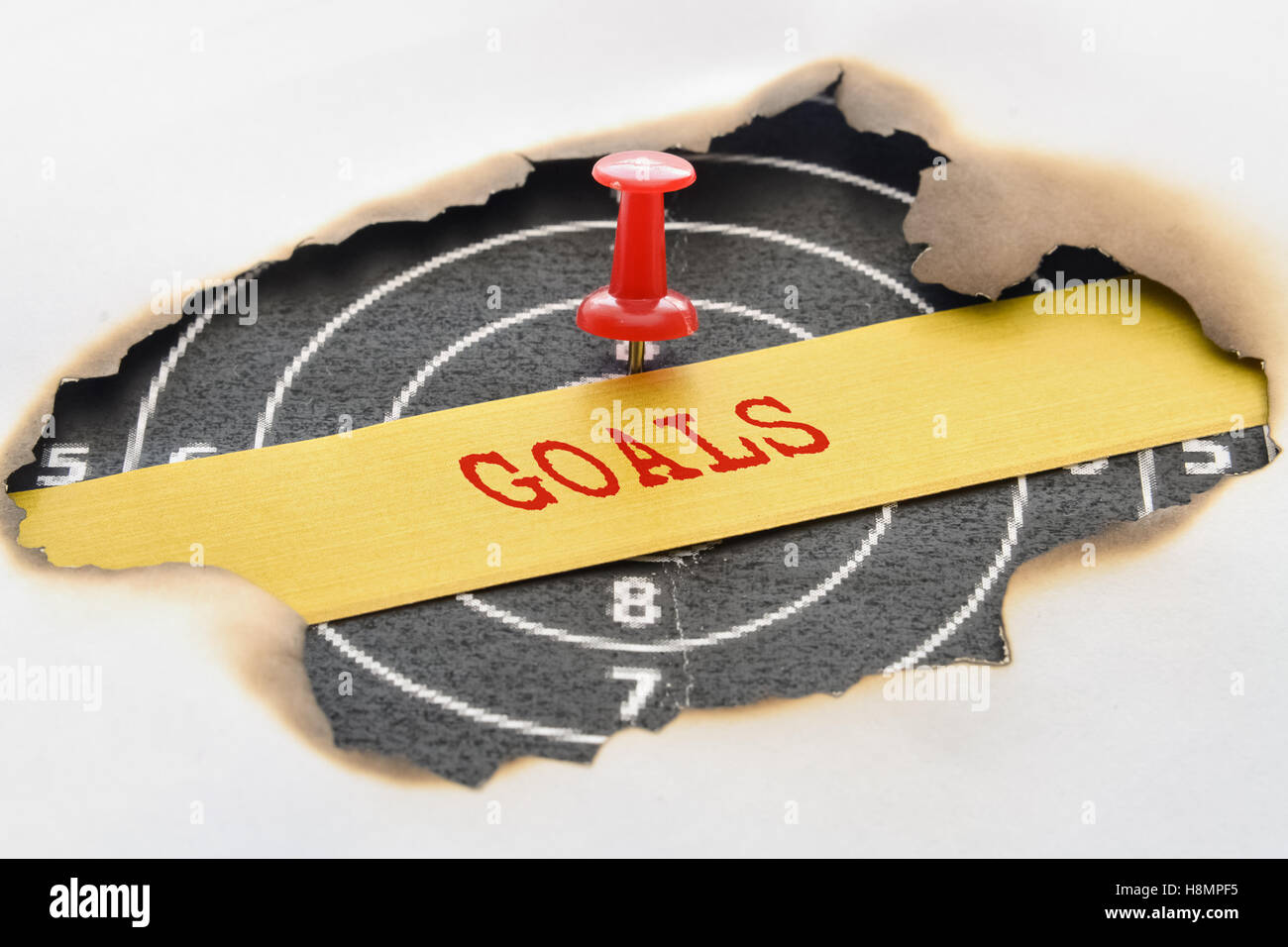 Wort-Ziele in der Mitte des fixierten Ziel geschrieben Stockfoto