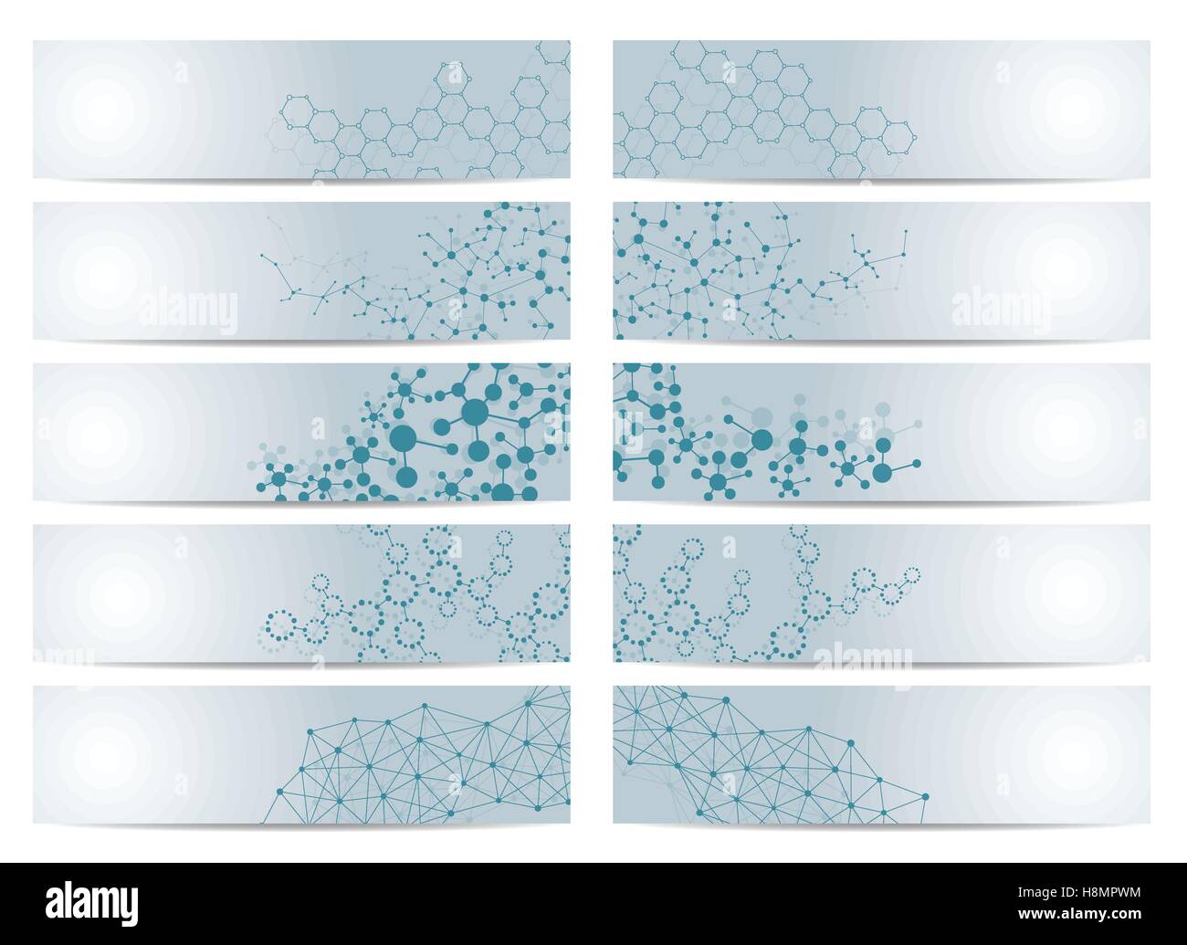 Satz von modernen wissenschaftlichen Banner. DNA-Molekül Struktur und Neuronen. Zusammenfassung Hintergrund. Medizin, Wissenschaft, Technik. Vektor-Illustration für Ihr Design. Stock Vektor