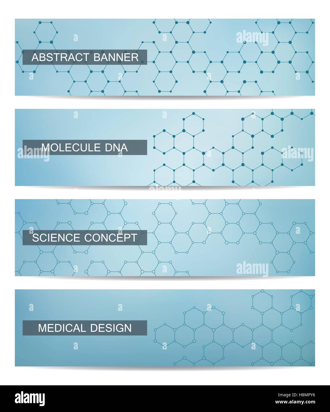 Satz von modernen wissenschaftlichen Banner. DNA-Molekül Struktur und Neuronen. Zusammenfassung Hintergrund. Medizin, Wissenschaft, Technik. Vektor-Illustration für Ihr Design. Stock Vektor